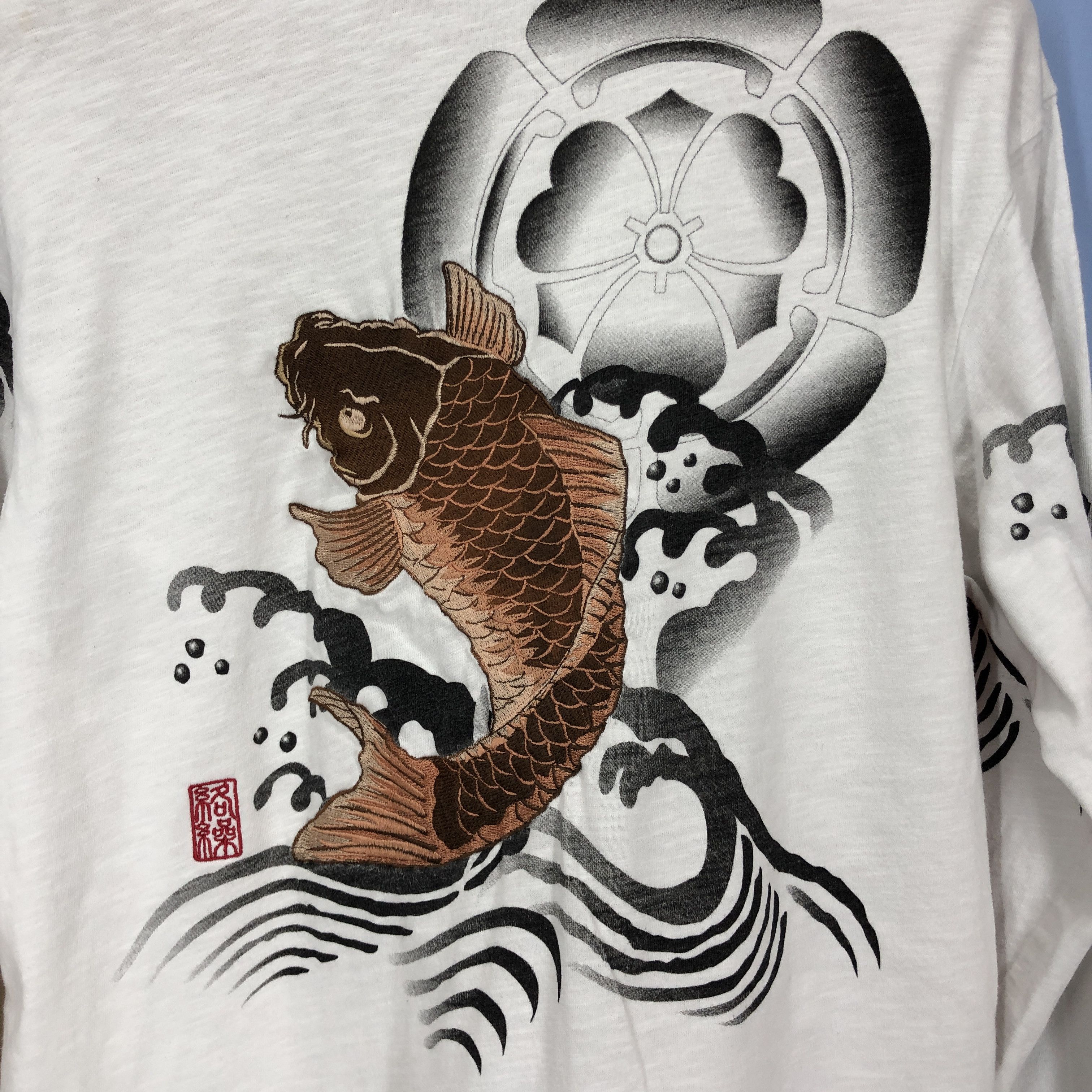 Japanese Brand KARAKURI Embroidery Koi Rare Triple Pocket L/S Tees #1583/01 Size US M / EU 48-50 / 2 - 2 Thumbnail