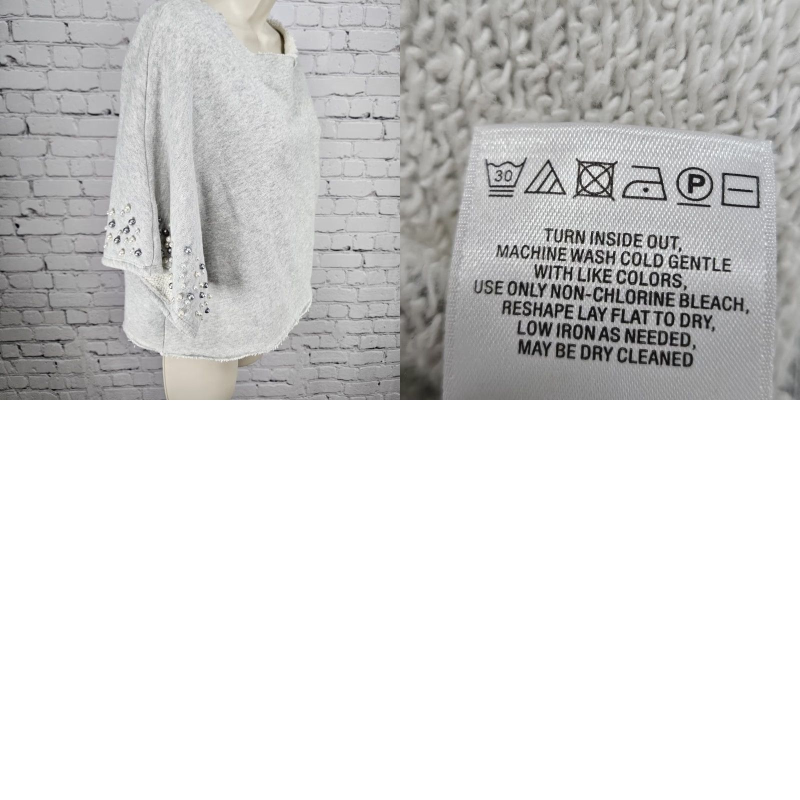 Anthropologie VINTAGE Anthropologie Grey Pearl Embellished Short Sleeve Oversized Sweatshirt Top O/S Shirt Womens Size ONE SIZE - 9 Thumbnail