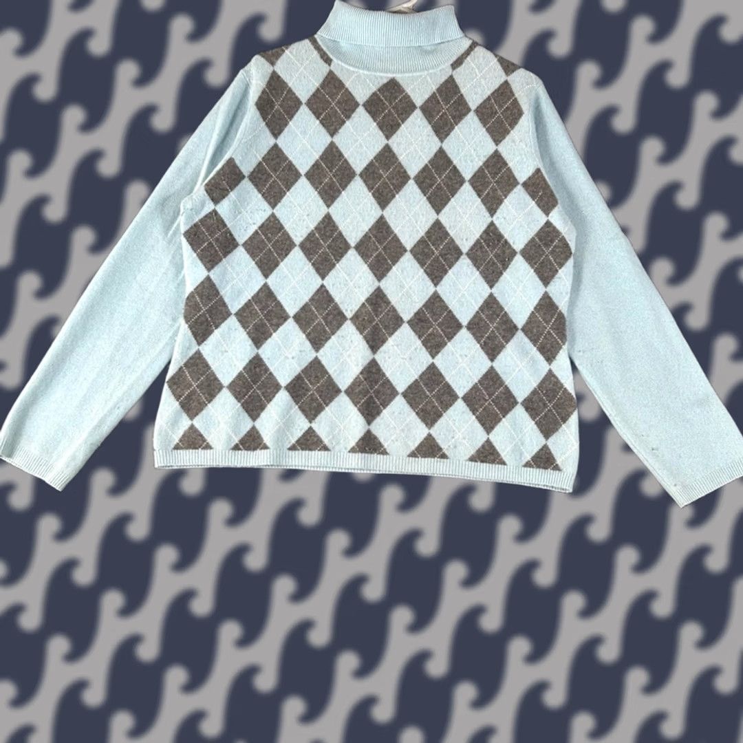 Vintage Apt 9 Women's XL Blue Cashmere Turtleneck Pullover Argyle Sweater Size XL / US 12-14 / IT 48-50 - 1 Thumbnail