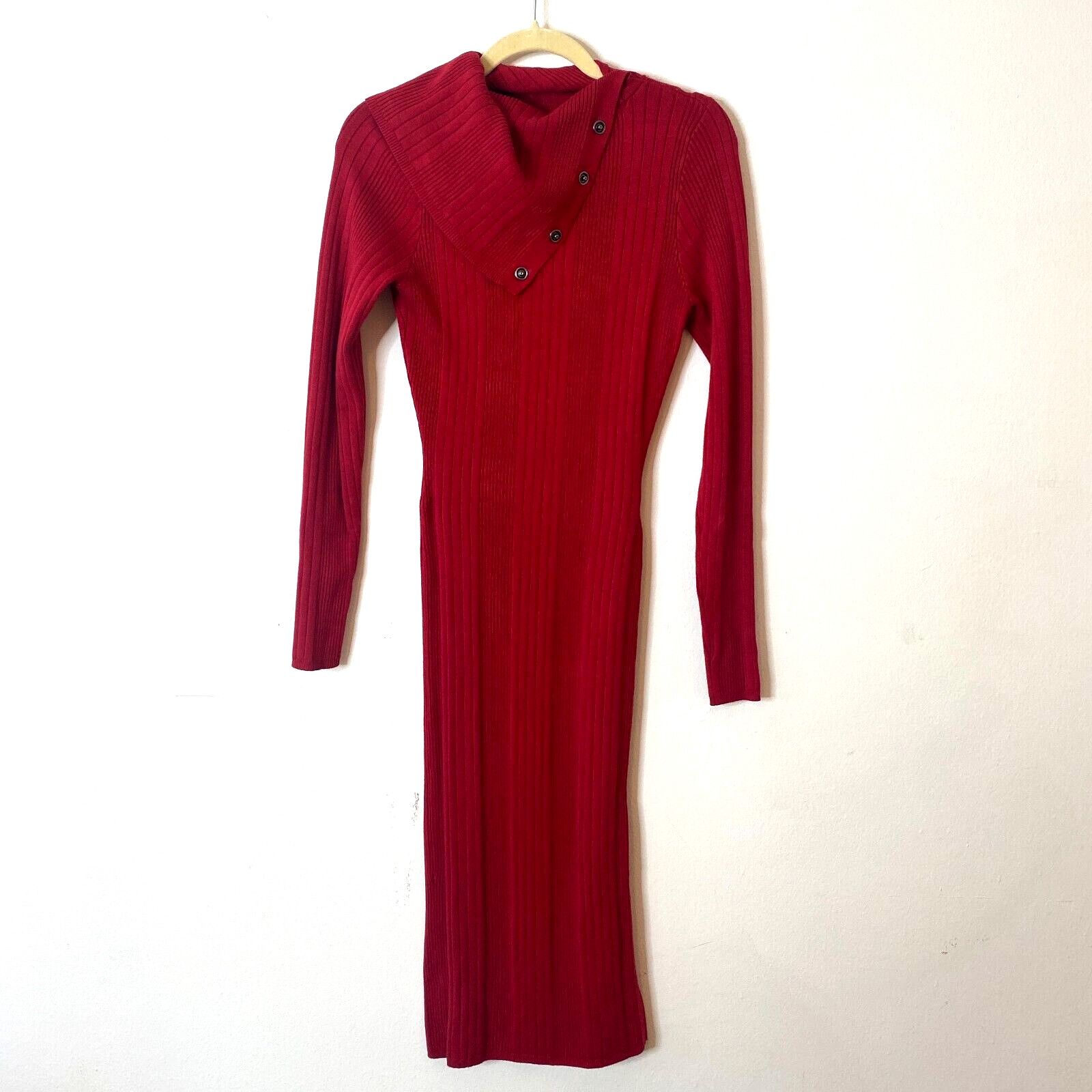 Guess Guess Red Asymmetric Turtle Neck Sweater Dress Side Button Size XS / US 0-2 / IT 36-38 - 1 Thumbnail