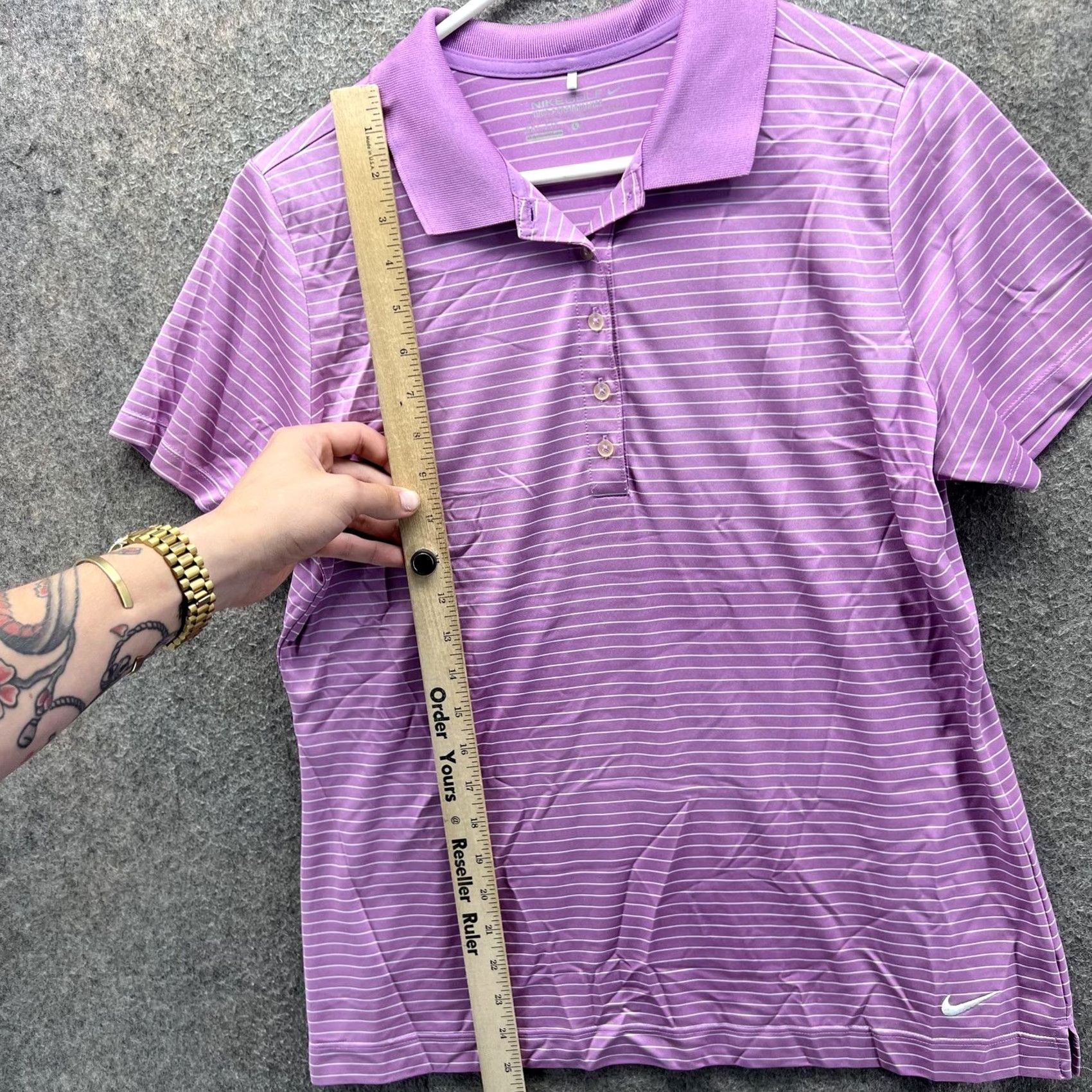 Nike Nike Golf Shirt Womens Large Purple Stripe Dri-FIT Tour Performance Polo Size L / US 10 / IT 46 - 4 Thumbnail