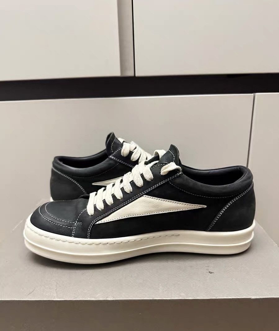 Rick Owens Rick Owens mainline black & white low-top, pebbled leather Size US 7 / EU 40 - 6 Thumbnail