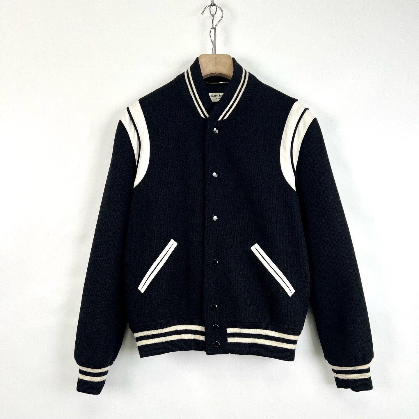 Saint Laurent Paris Saint Laurent Black Leather Panel Baseball Jacket Size US L / EU 52-54 / 3 - 1 Thumbnail