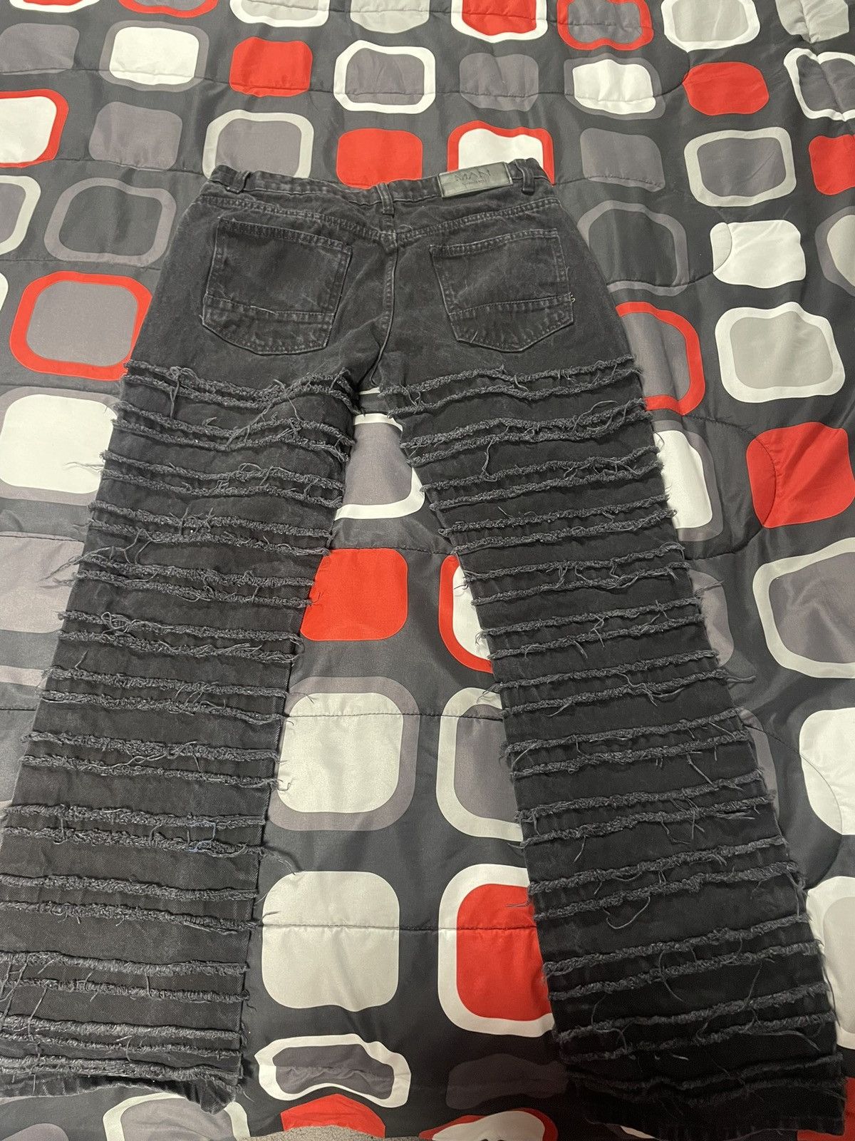 Boohoo Rigid Flare Frayed Panelled Jeans BoohooMan Size US 34 / EU 50 - 2 Thumbnail