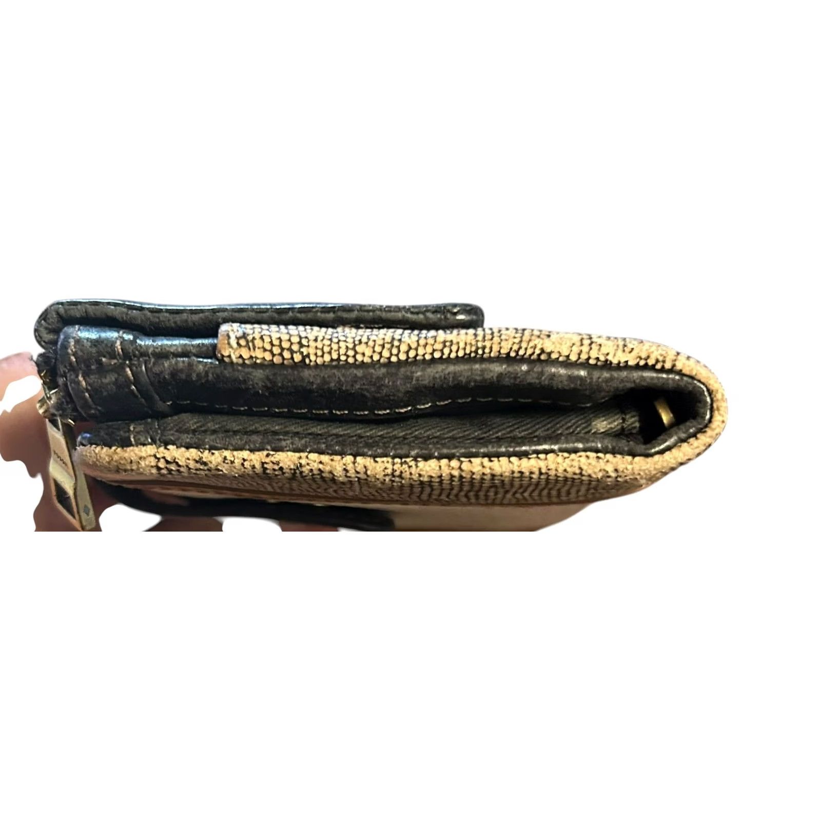 Fossil Fossil Ellis Multi Patchwork Leather Black Brown Cream Wallet Women's Worn Read Size ONE SIZE - 6 Thumbnail