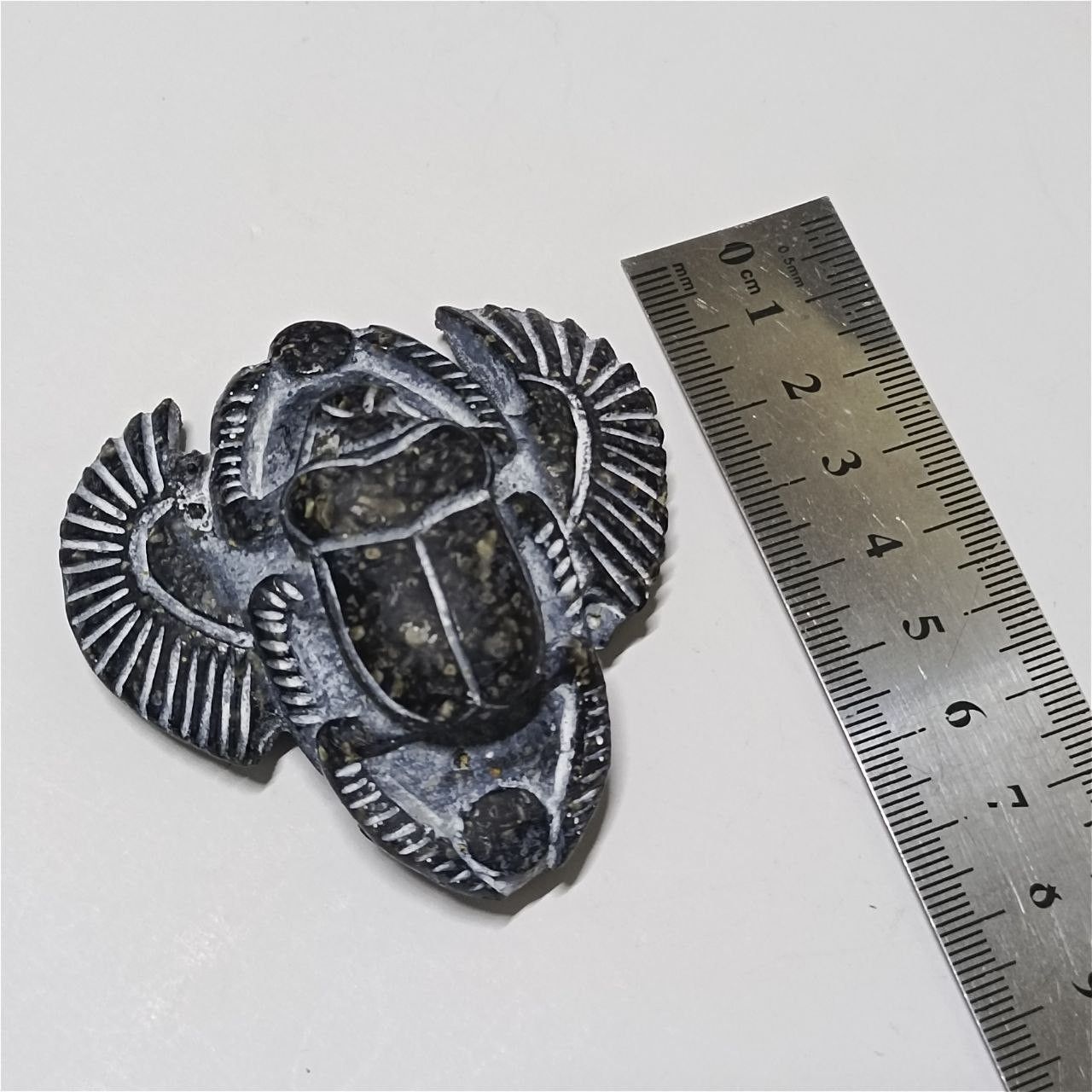 Vintage Carved Egyptian scarab piece in ancient archaeological style Size ONE SIZE - 9 Thumbnail