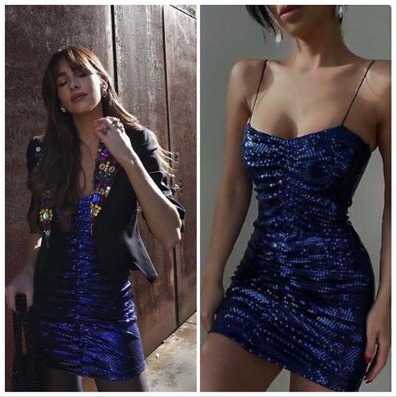 Zara NWT ZARA Womens Dress Inc Blue Sparkly Draped Mini Party Siz Size XS / US 0-2 / IT 36-38 - 6 Thumbnail