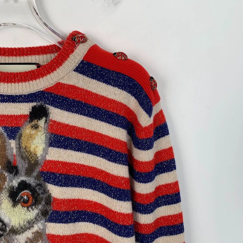 Gucci Gucci Color-blocked rabbit embroidered wool striped sweater Size US XS / EU 42 / 0 - 3 Thumbnail