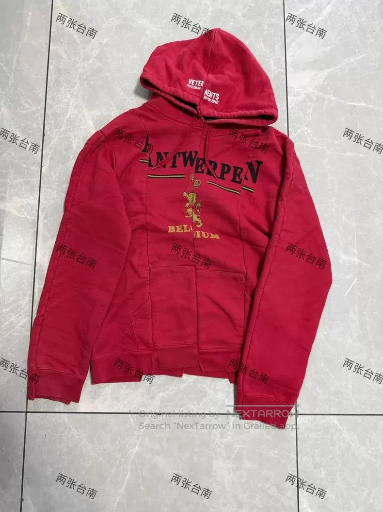Vetements VETEMENTS Red Asymmetrical Antwerp Hoodie Size US M / EU 48-50 / 2 - 1 Thumbnail