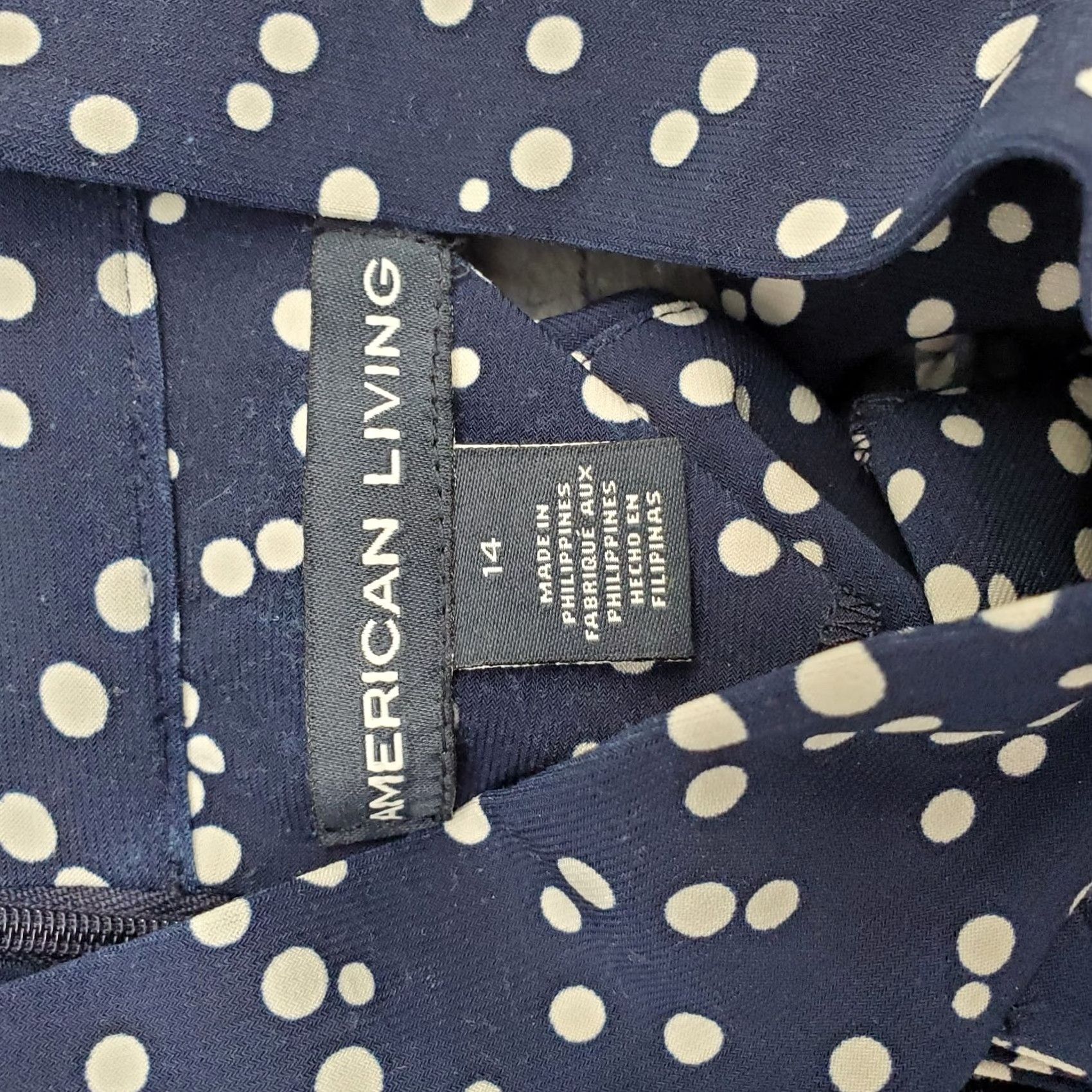 Vintage American Living Women 14 Navy White Polka Dot Halter Neck Back Zip Sheath Dress Size XL / US 12-14 / IT 48-50 - 7 Thumbnail