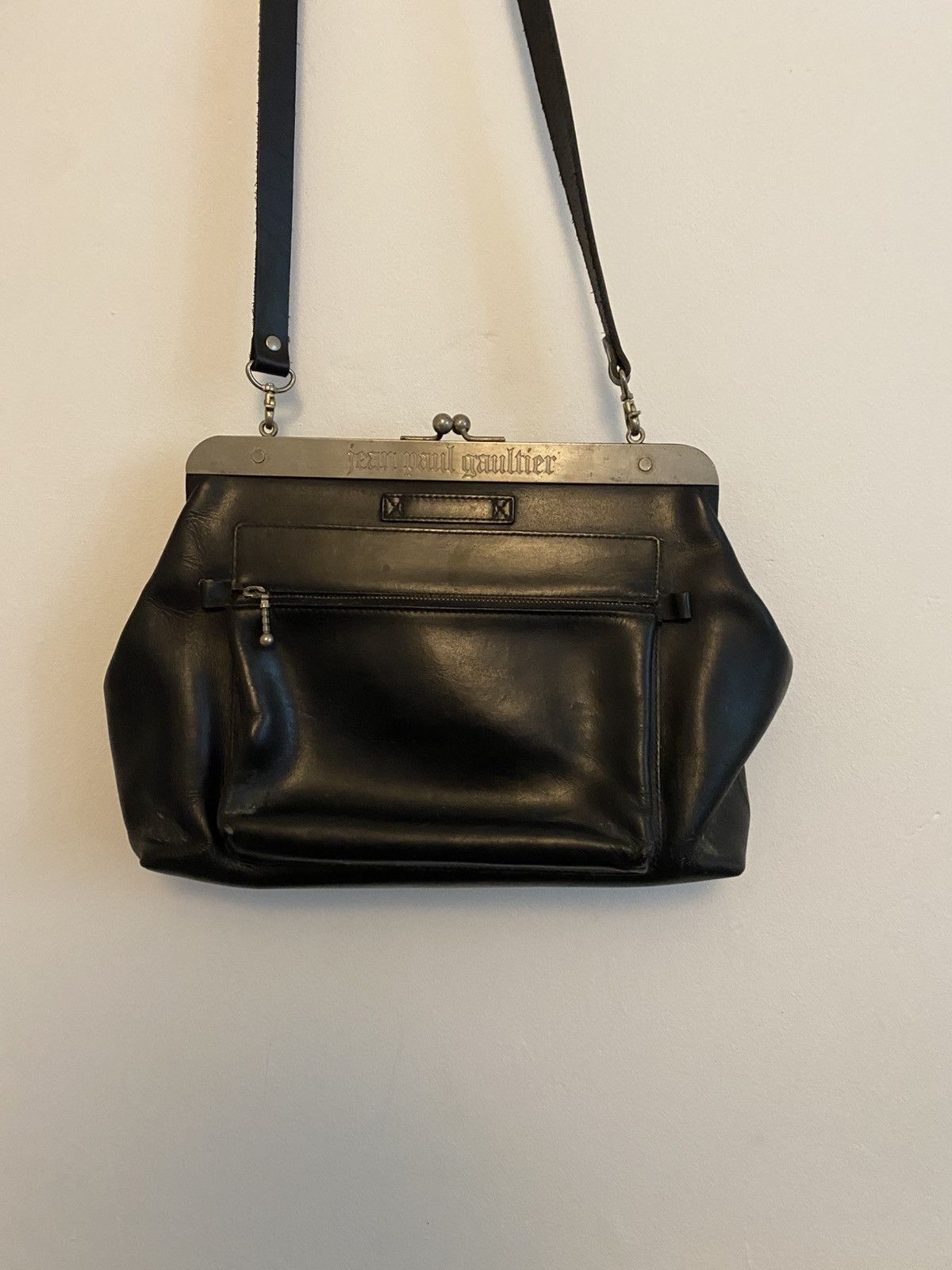 Jean Paul Gaultier Leather Doctor Sling Bag in Black, Men's