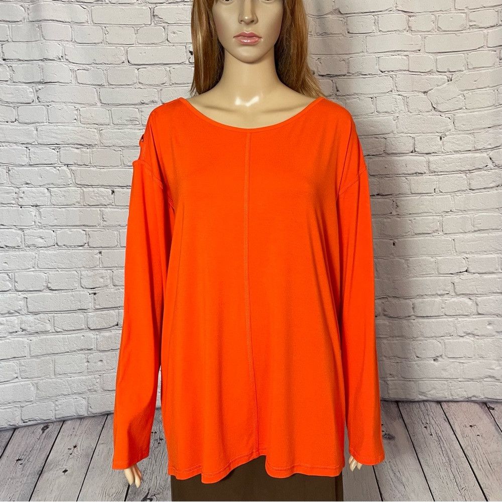 Chicos NWT New Zenergy By Chico's Orange Cage-Shoulder Tunic Size Size L / US 10 / IT 46 - 2 Thumbnail