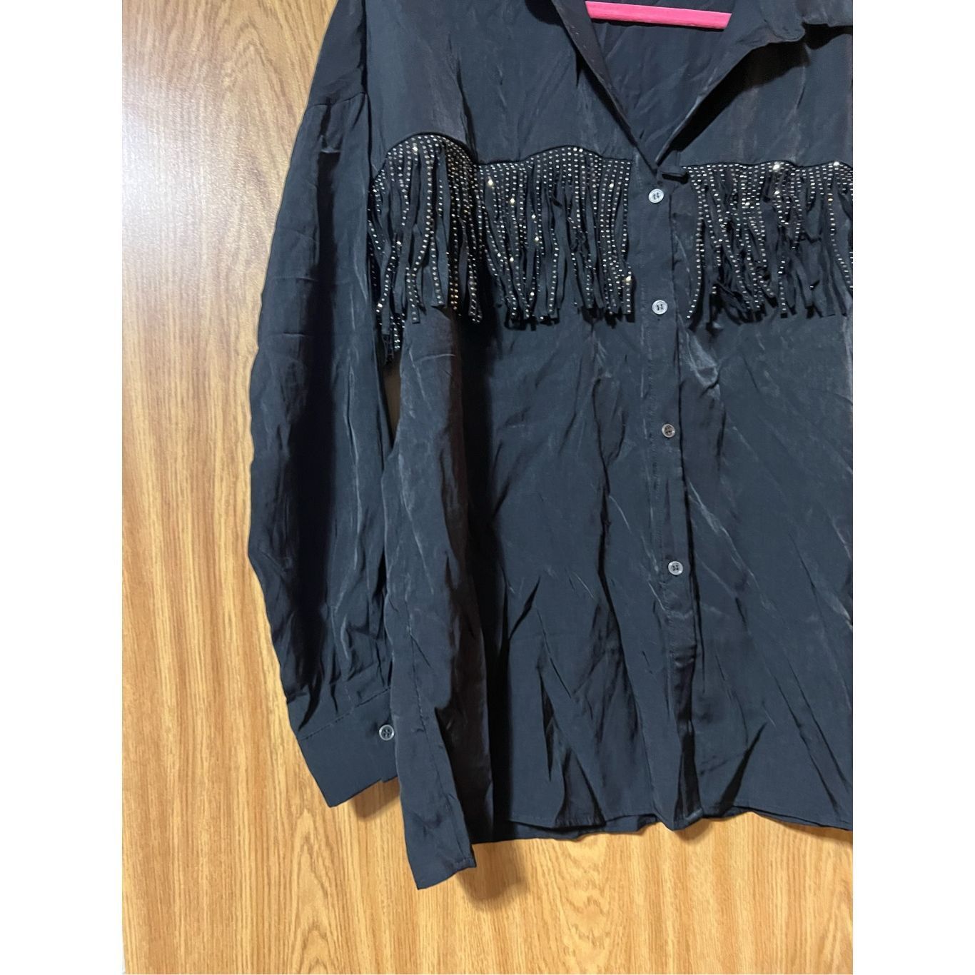 Other Woman’s Black Button Up Top With Rhinestone Fringe Woman’s S Size L / US 10 / IT 46 - 3 Thumbnail