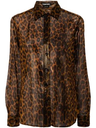 Tom Ford o1w1db10525 CA3255 Leopard Print Shirt in Brown/Black Size XS / US 0-2 / IT 36-38 - 1 Thumbnail