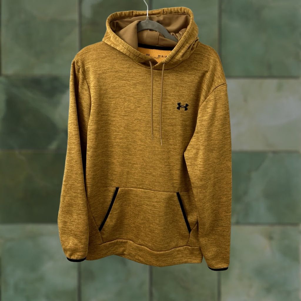 Under Armour Under Armour Sweatshirt Mens Medium Tall Yellow Gold Fleece Lined Hooded Moisture Wicking Kangaroo Pocket Logo Pullover Size US M / EU 48-50 / 2 - 1 Thumbnail