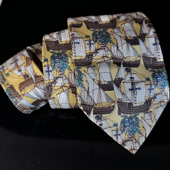 Gucci Gucci Gold Silk Tie Link Chain EUC Neckwear Ship Ships Sailb Size ONE SIZE - 2 Thumbnail