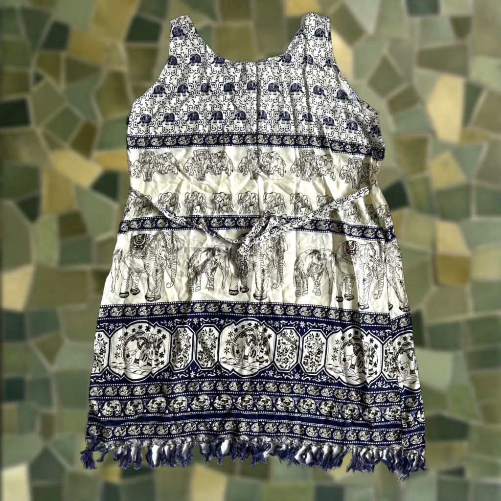 Vintage VINTAGE Thailand 100% Rayon Ivory Blue Elephant Floral Tunic Tank Sun Dress M-L Womens Size M / US 6-8 / IT 42-44 - 1 Thumbnail