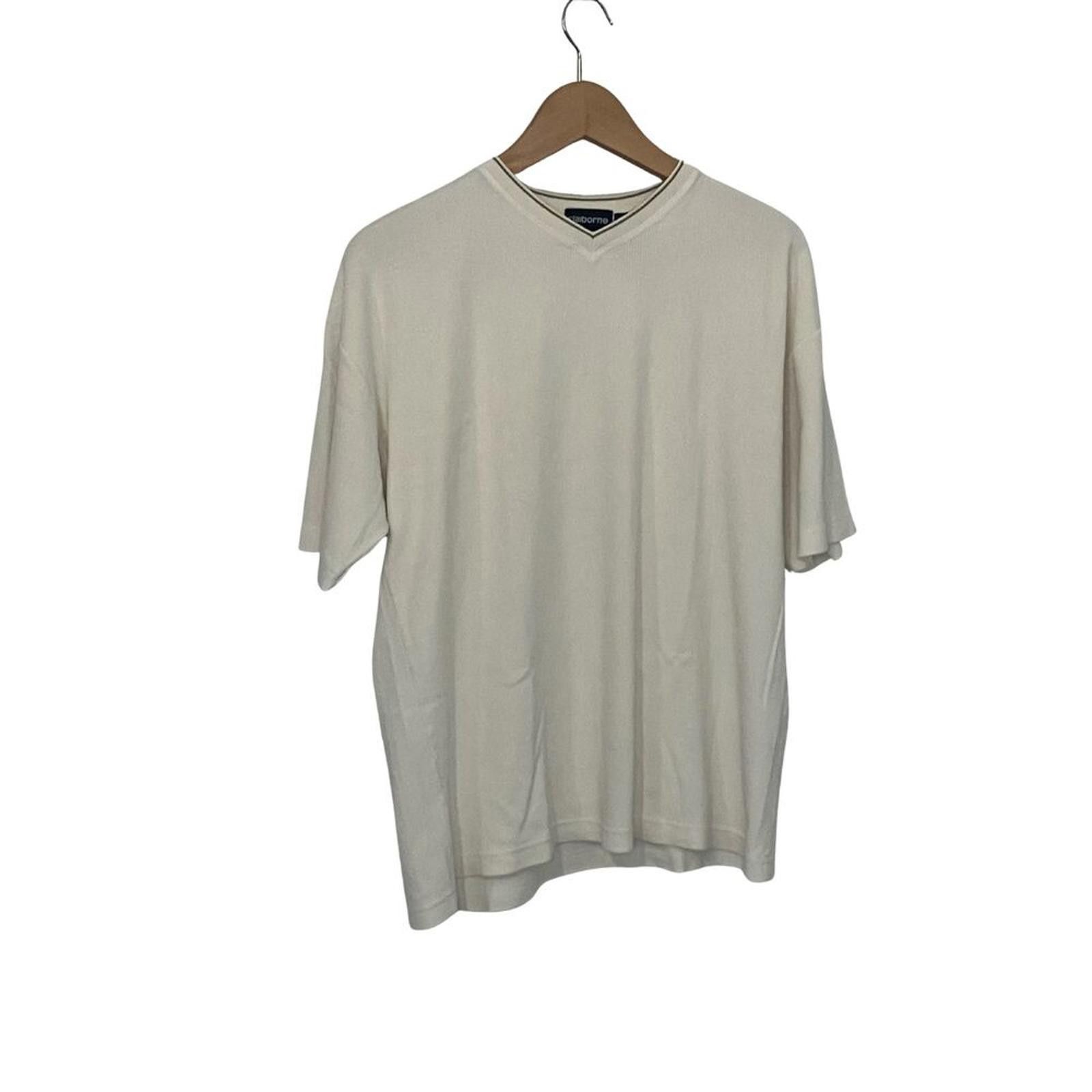 Liz Claiborne Claiborne Men's V-Neck T-Shirt Size M Cream White Size US M / EU 48-50 / 2 - 2 Thumbnail