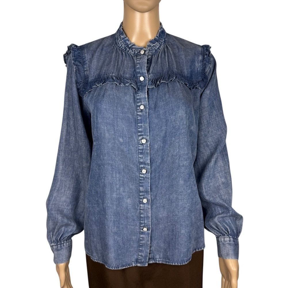 Other NWT New Jane And Delancey Blue Denim Chambray Ruffle Shirt Size XS / US 0-2 / IT 36-38 - 1 Thumbnail