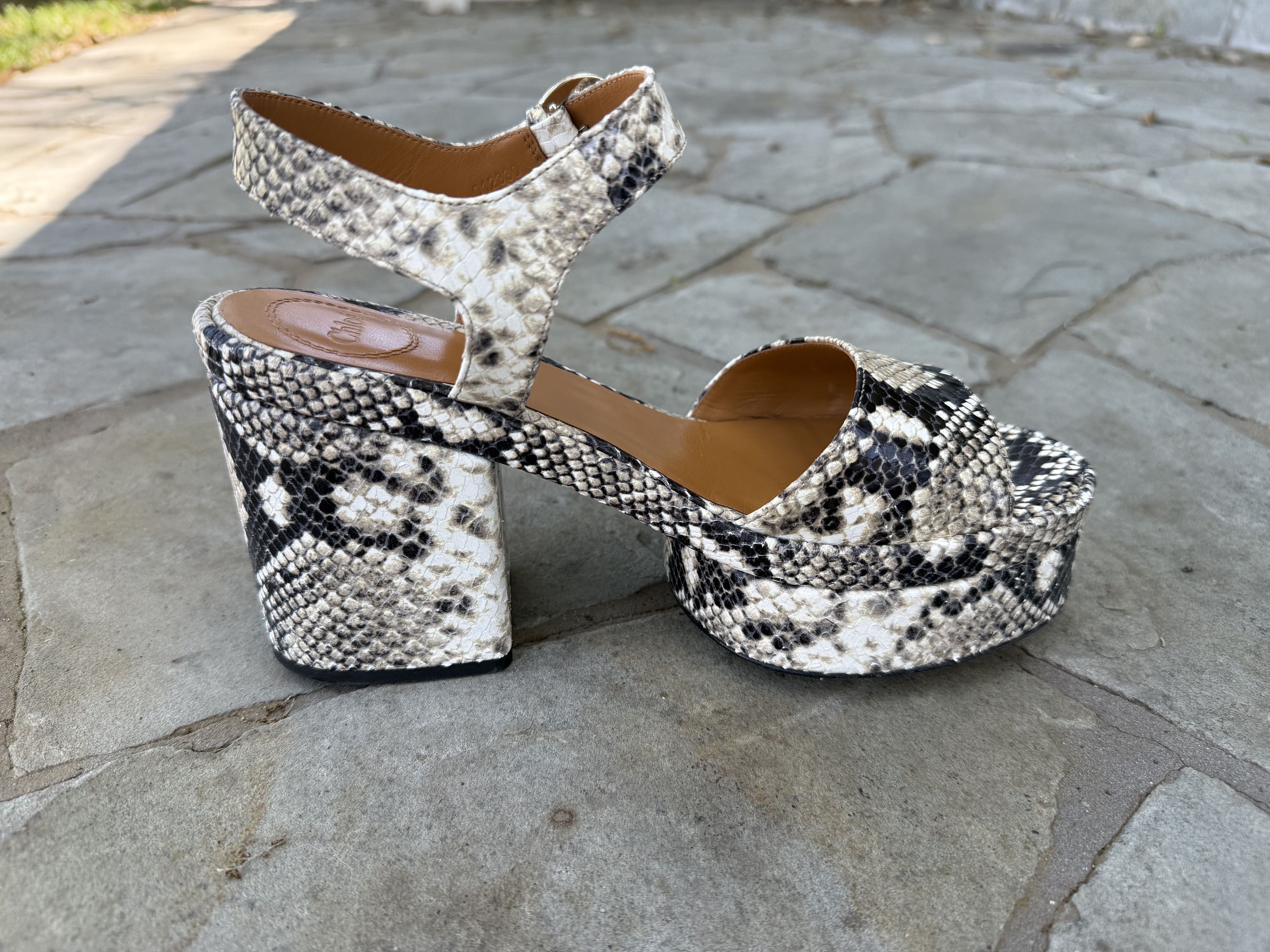 Chloe Chloe Snakeskin Odina Platform Sandals Size US 7 / IT 37 - 8 Thumbnail