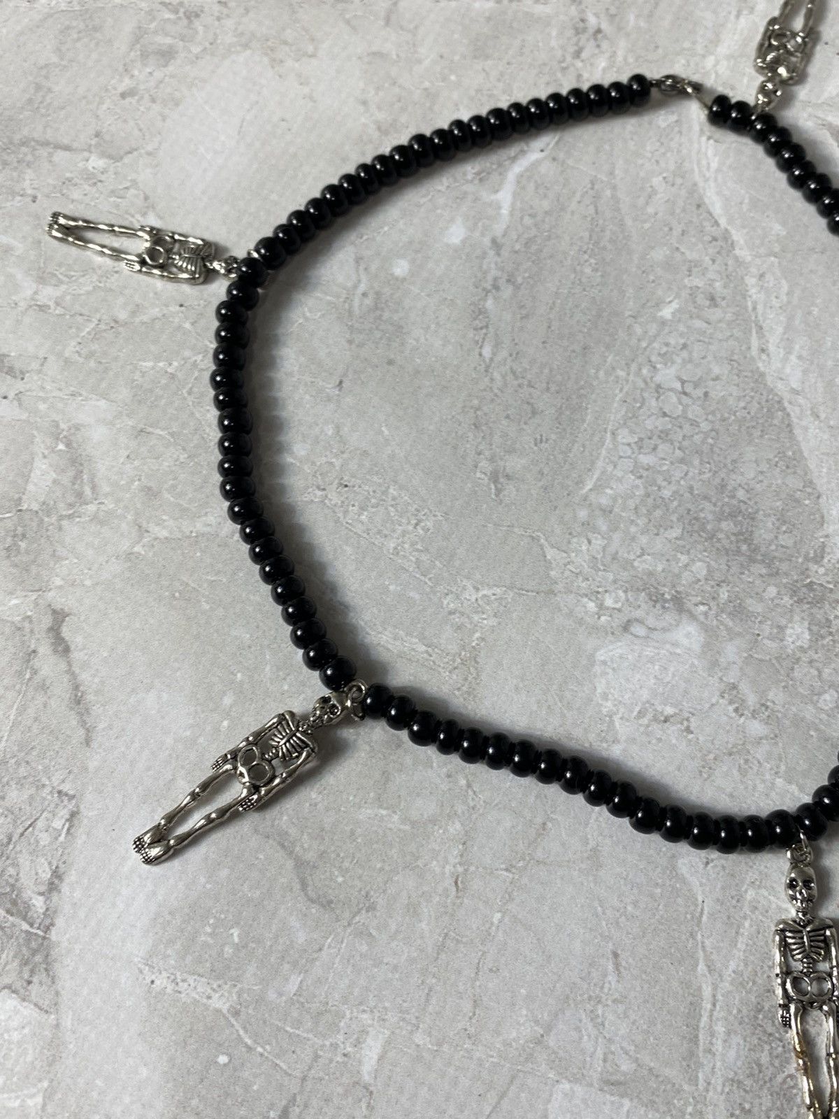 Japanese Brand Y2K Punk Choker Necklace. Black Beads. Skeleton Charms Size ONE SIZE - 4 Thumbnail