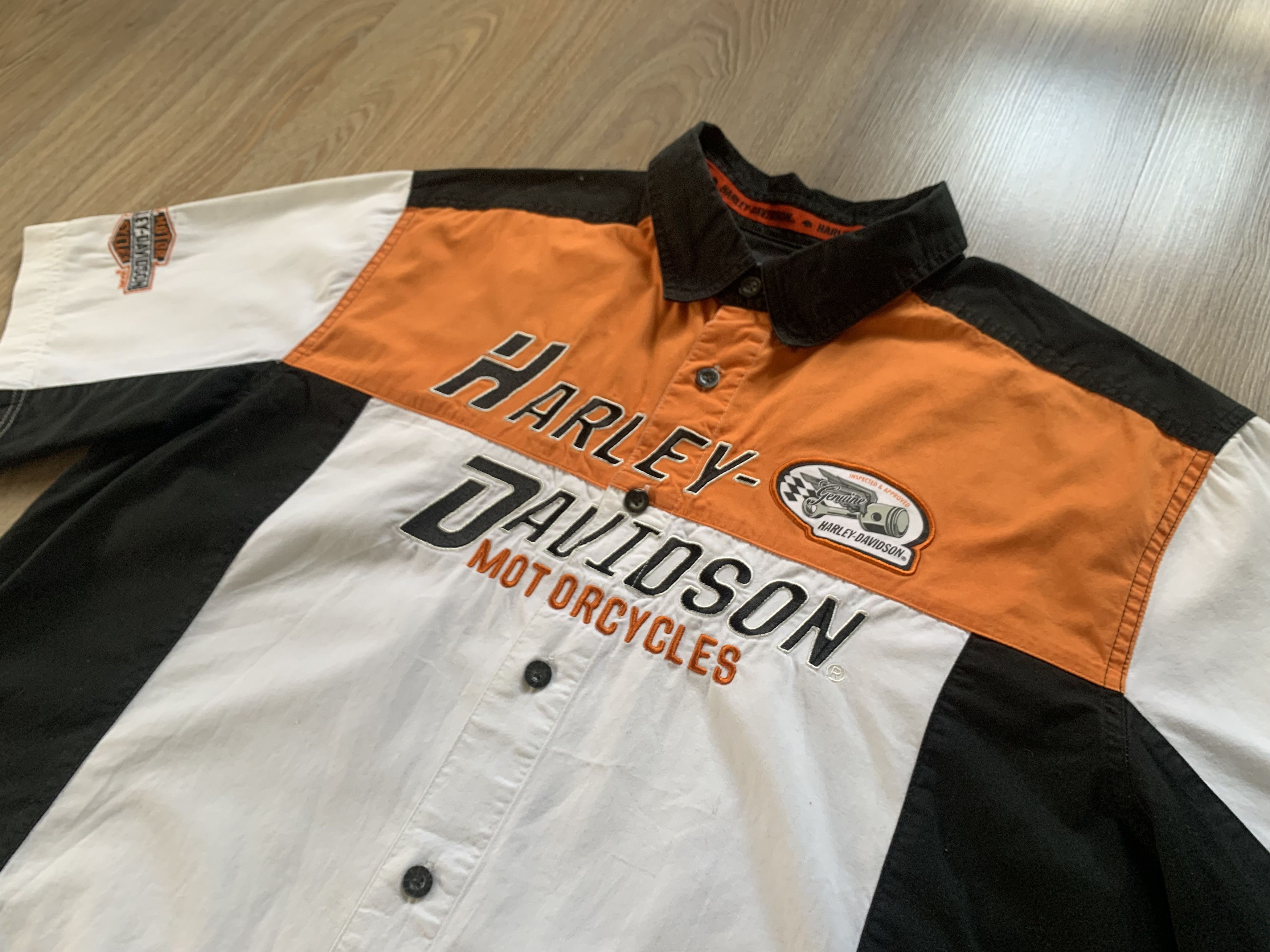 Harley Davidson × Vintage Harley Davidson Cotton Spell Out Logo Button Up Shirt Size US XL / EU 56 / 4 - 4 Thumbnail