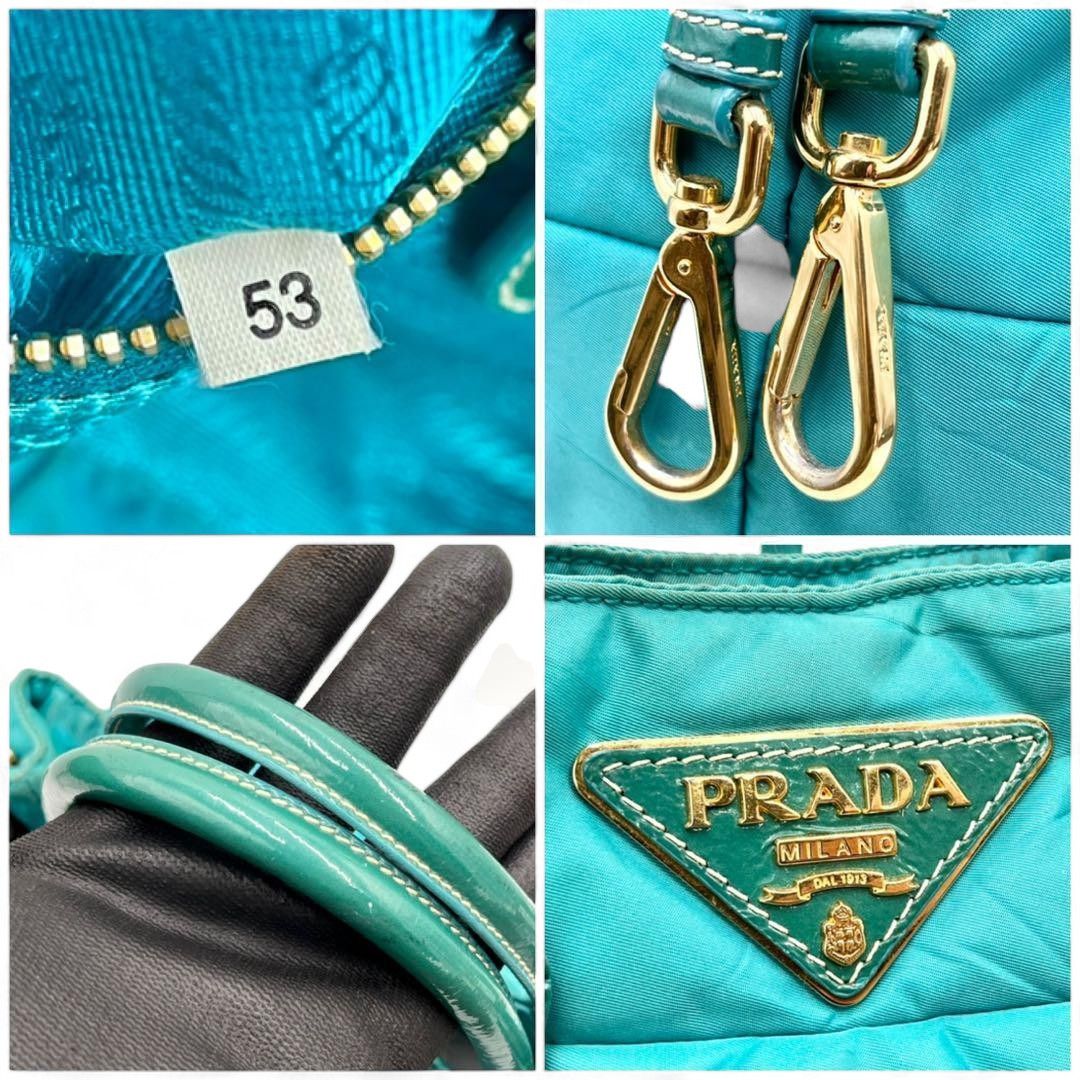 Prada Prada - Quilted Handbag Turquoise Triangle Logo Plate Blue Size ONE SIZE - 6 Thumbnail