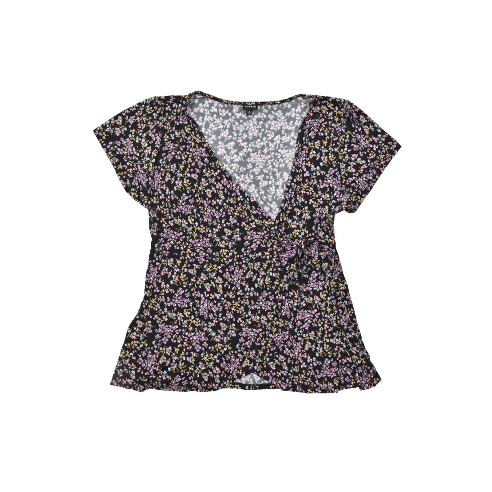 Torrid Torrid Blouse Womens Plus Size 3 Black Floral Short Sleeve V-Neck Polyester Top Casual Spring Summer Fall Mens? Size XS / US 0-2 / IT 36-38 - 2 Thumbnail