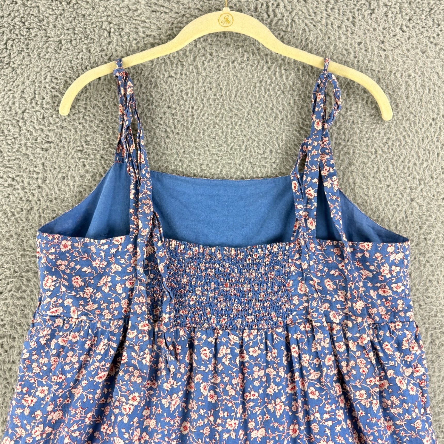 Madewell Madewell Tie Strap Tiered Midi Dress Womens Large Blue Floral Smocked Lined Size L / US 10 / IT 46 - 7 Thumbnail