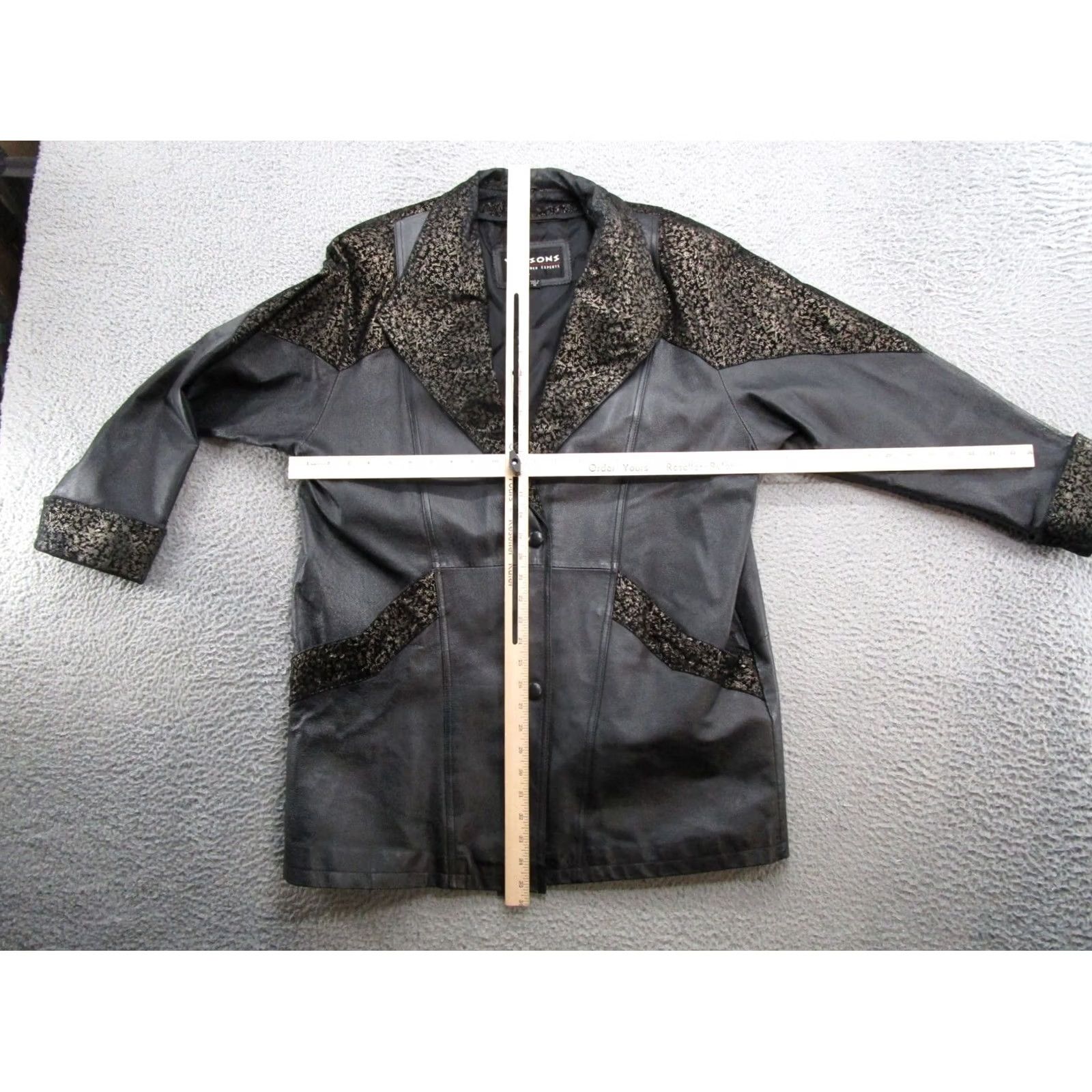 Wilson VINTAGE Wilson's Women's Black Leather Floral Jacket Coat Short Sleeve Button Closure Biker Size M Fall Spring Womens Size M / US 6-8 / IT 42-44 - 5 Thumbnail