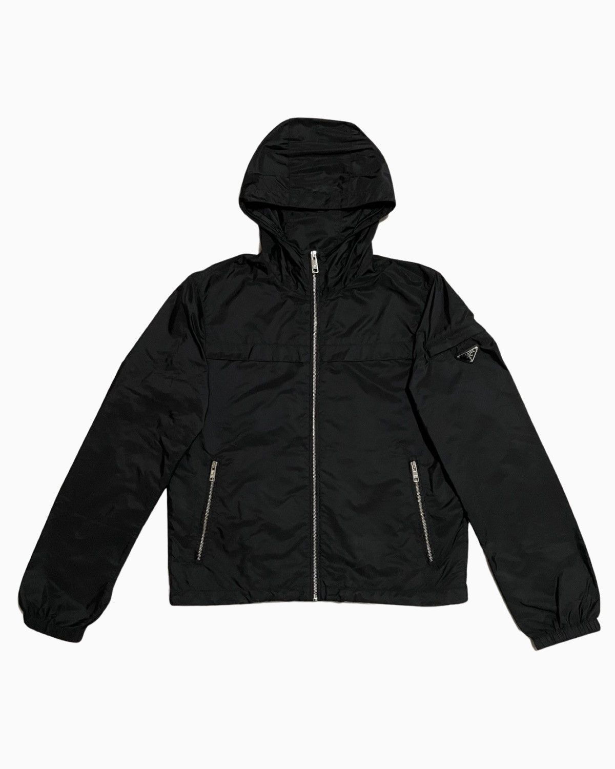 image of Prada Nylon Hooded Windbreaker Jacket in Black, Men's (Size Small)