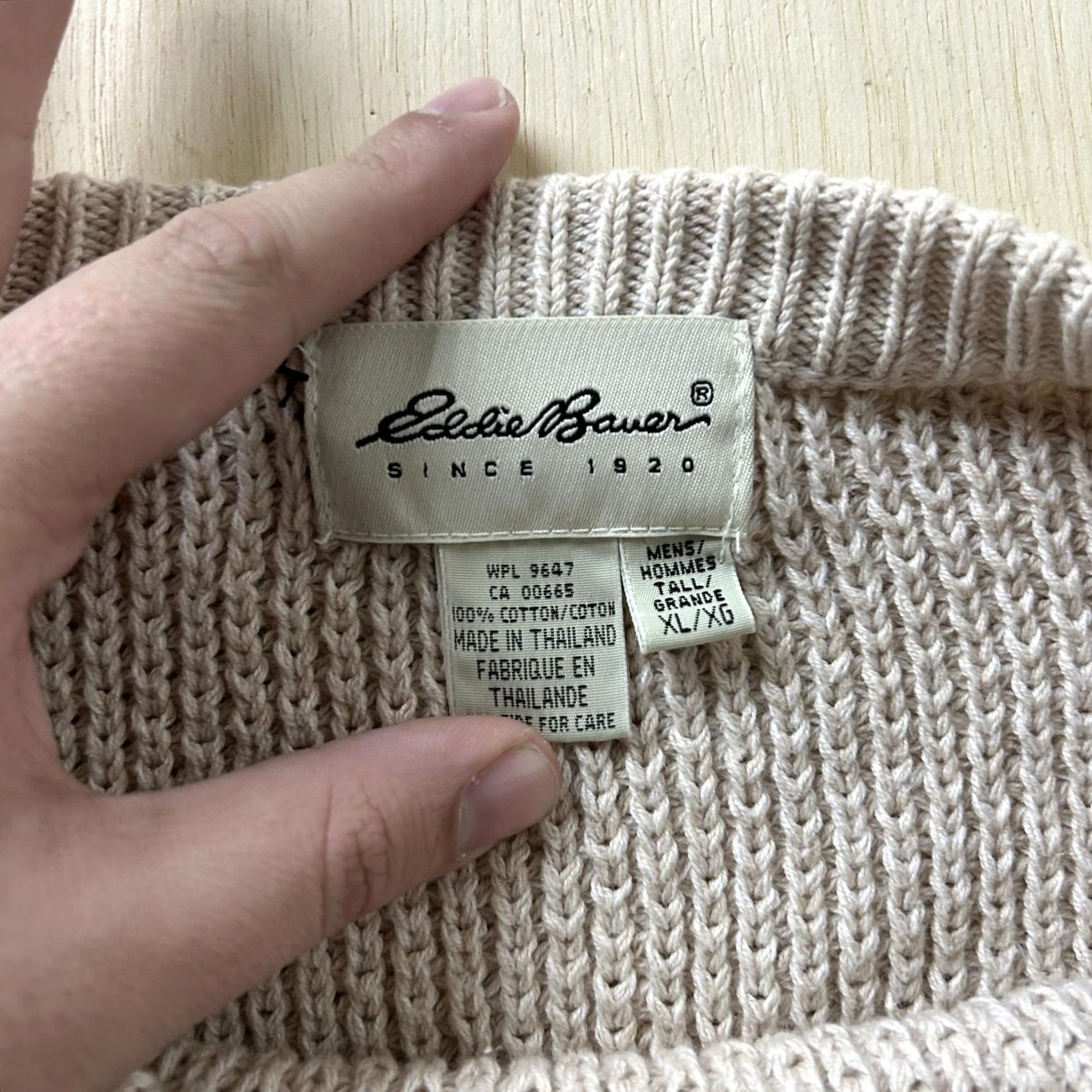 Eddie Bauer VINTAGE Eddie Bauer Sweater Mens XL Beige Waffle-Knit Cotton Crewneck Pullover Size US XL / EU 56 / 4 - 6 Thumbnail