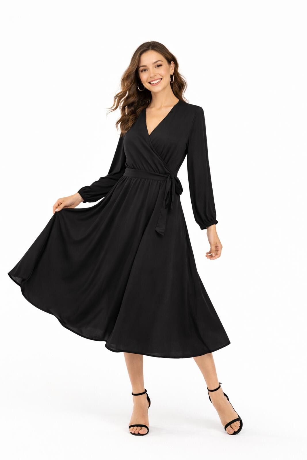 Band Tees Bando Elegant Black Long Sleeve Midi Dress M/L Size M / US 6-8 / IT 42-44 - 1 Thumbnail