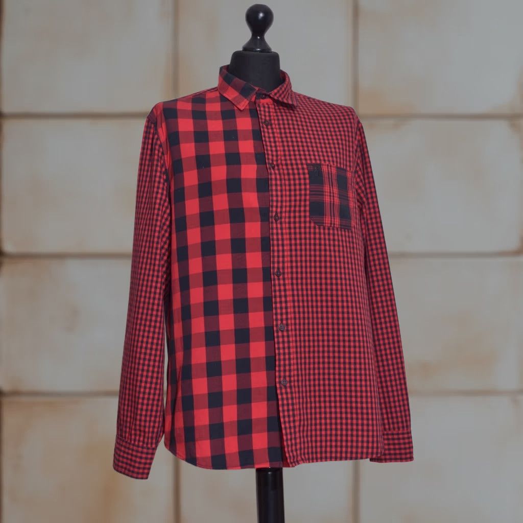 Desigual Desigual Shirt Button-Up Long Sleeve Casual XL Red Check Patchwork Button Up Mens XL Size US XL / EU 56 / 4 - 1 Thumbnail