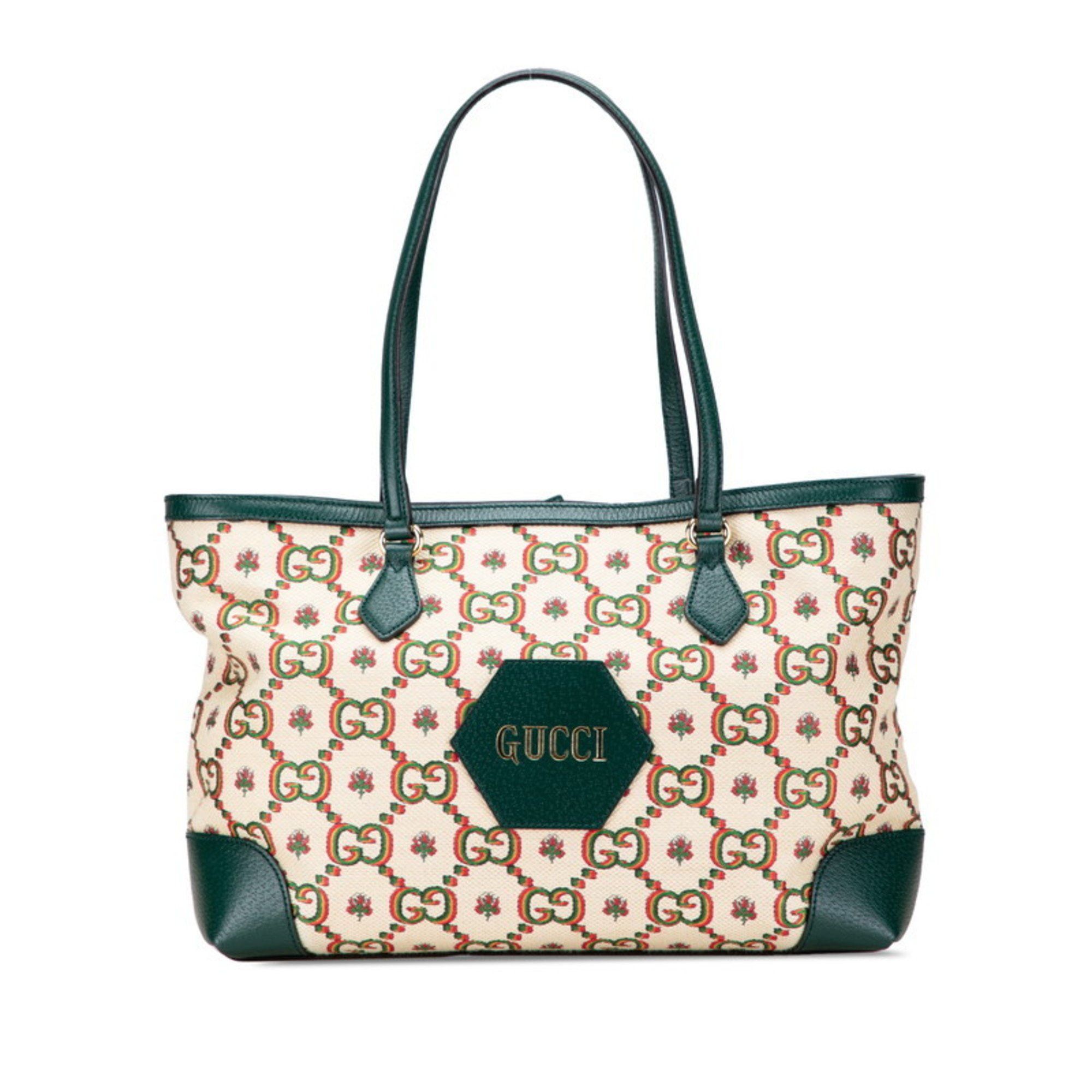 Gucci Gucci Ophidia 100th Anniversary Limited Edition Tote Bag 676681 Beige Green Multicolor Canvas Leather Women's GUCCI Size ONE SIZE - 1 Thumbnail
