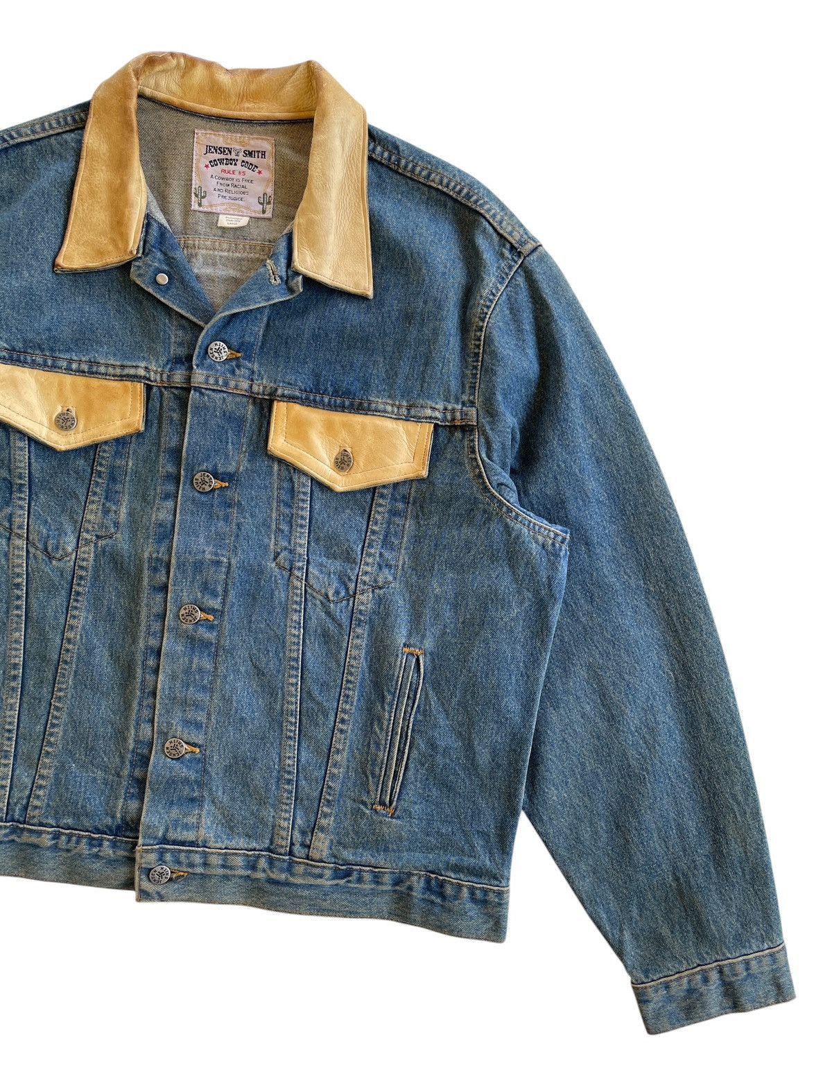 Vintage 1980s Cowboy Code Dirty Denim Jacket Size US L / EU 52-54 / 3 - 8 Thumbnail