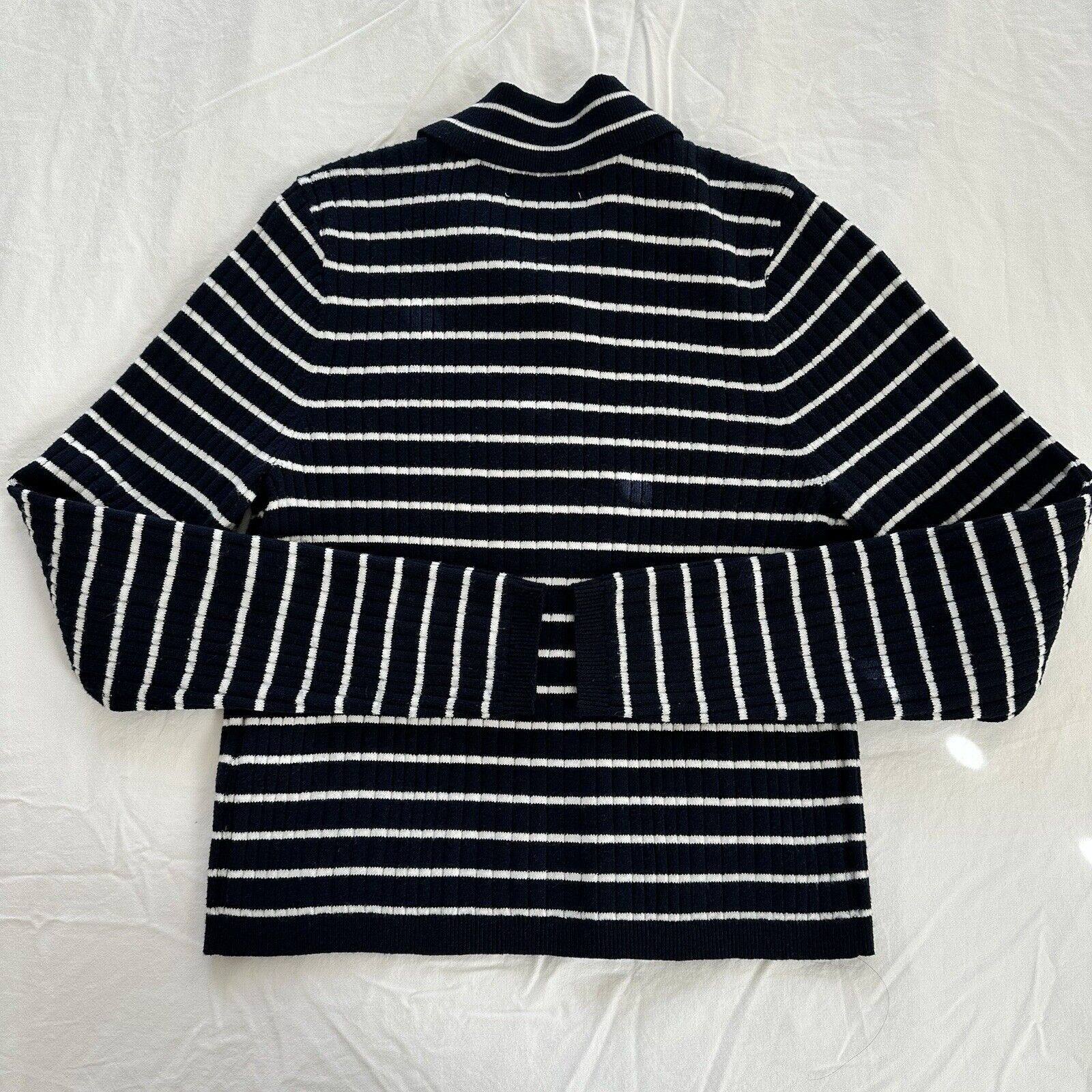 Other Navy White Striped Ribbed Cardigan Sweater Bagatelle Size M Size M / US 6-8 / IT 42-44 - 6 Thumbnail