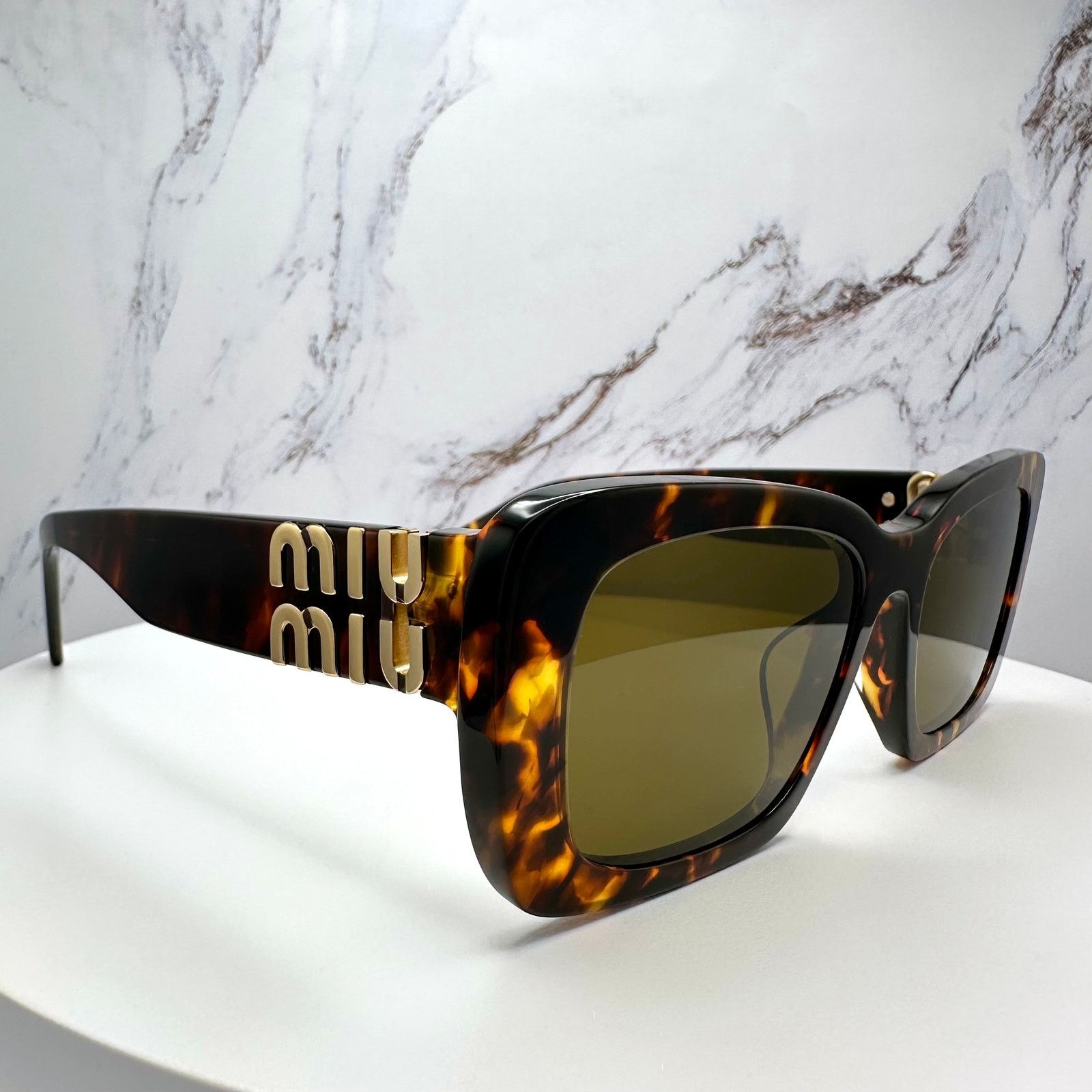 Miu Miu New MIU MIU Sunglasses Brown Tortoise Gold Metal Logo Size ONE SIZE - 17 Thumbnail
