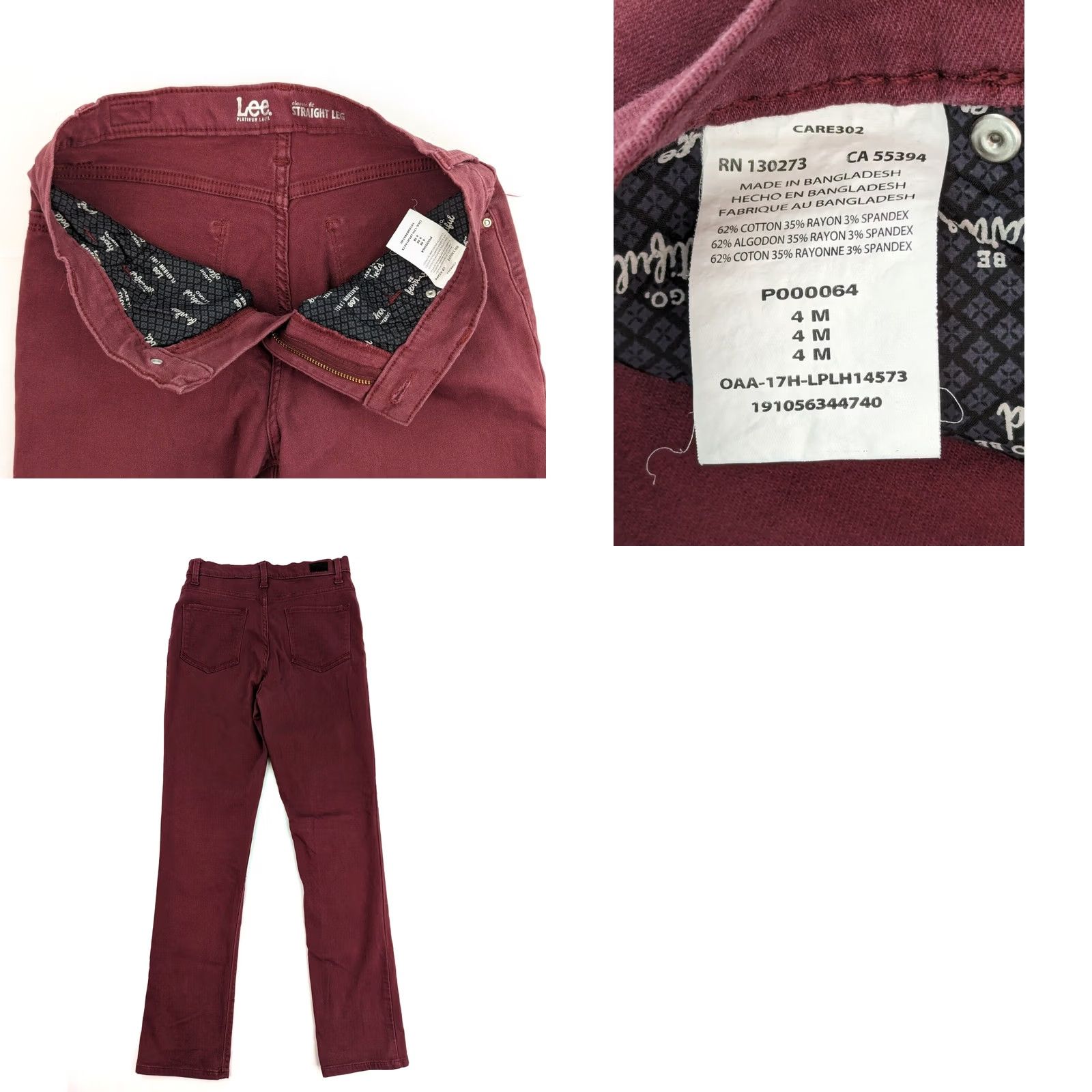 Lee Lee Platinum Label Jeans Straight Leg Red 26x29 Classic Fit Womens Petites 4 Stretch Denim Cotton Medium 5-Pocket Pockets Zipper Button Vintage No N/A Size 27" / US 4 / IT 40 - 8 Thumbnail