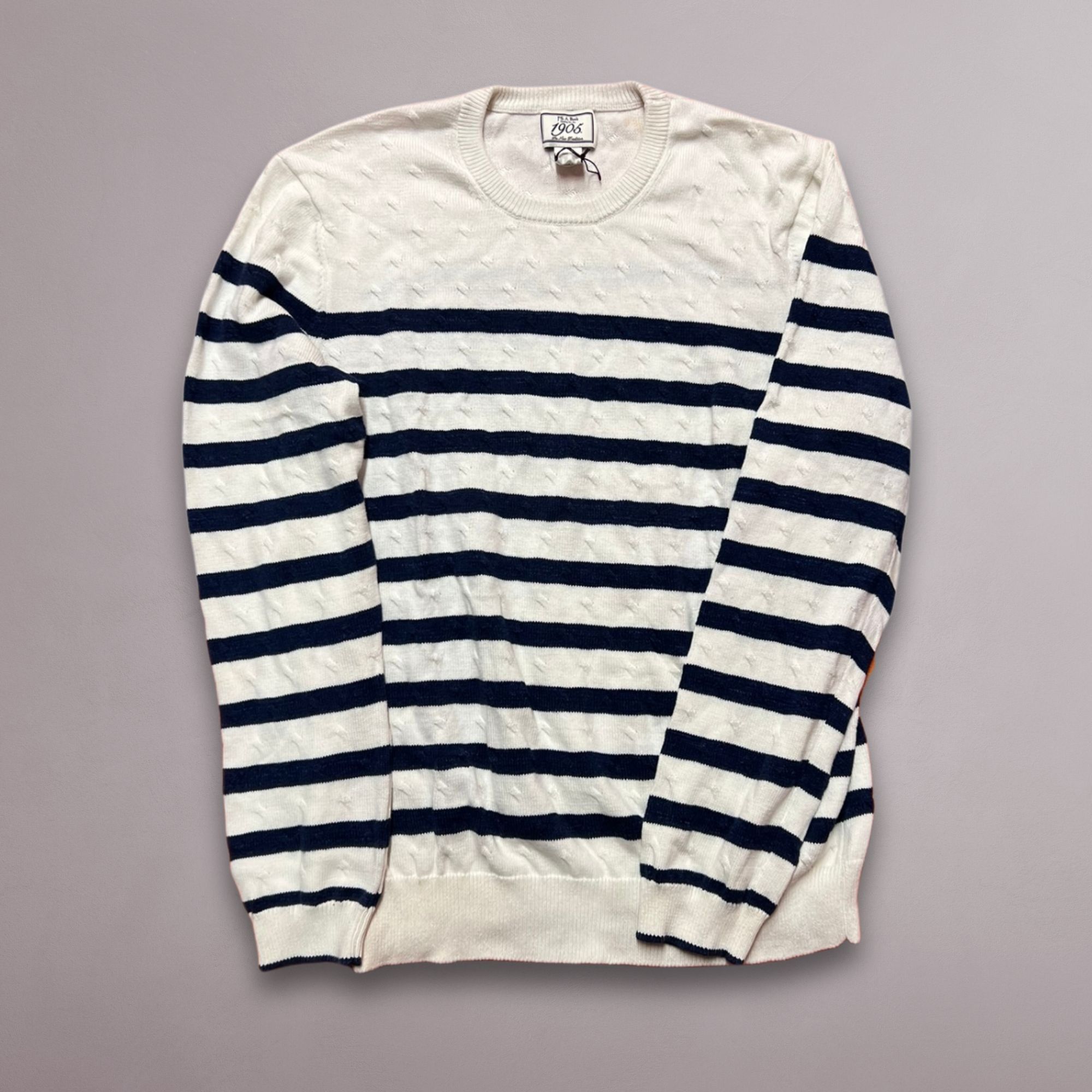 Other Jos A Bank 1905 Mens Large Blue Striped Crew Neck Sweater Co Size L / US 10 / IT 46 - 2 Thumbnail