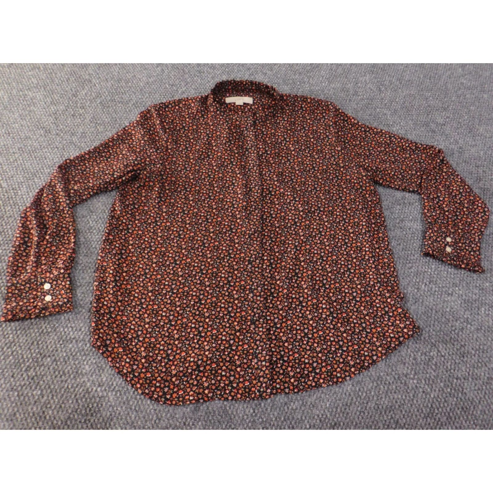 Ann Taylor Ann Taylor Loft Shirt Womens L Red Floral Button-Up Casual Long Sleeve Round Neck Pullover Rayon Woven Button-Front Vintage: No Size L / US 10 / IT 46 - 4 Thumbnail