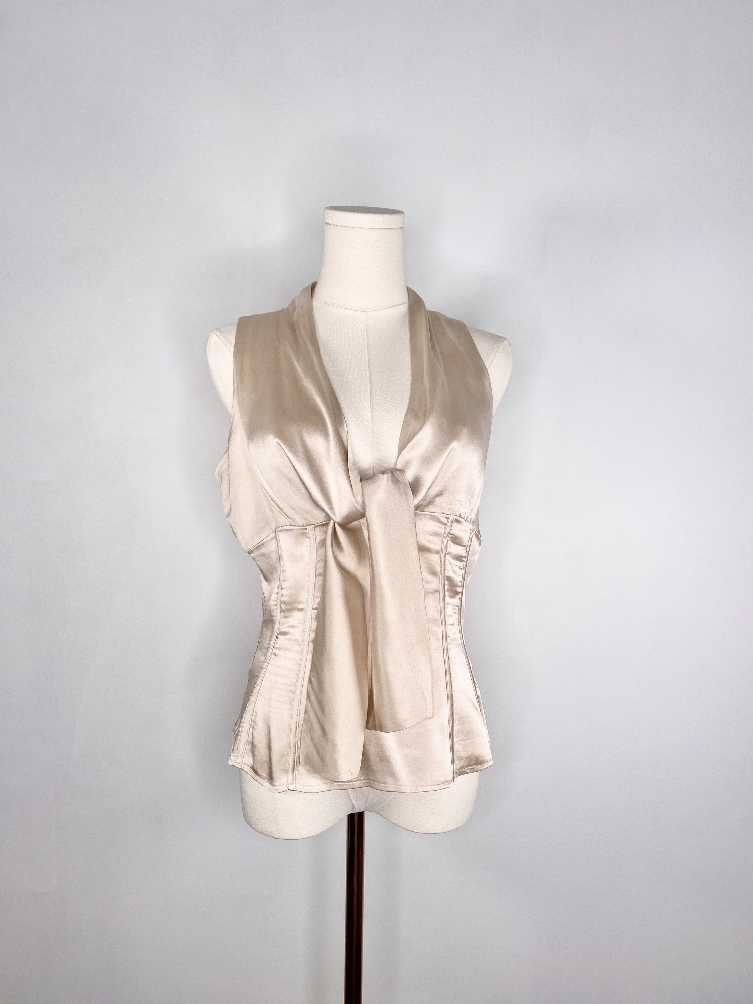 Adolfo Dominguez Adolfo Dominguez - Silk beige ribbon blouse Size XS / US 0-2 / IT 36-38 - 2 Thumbnail