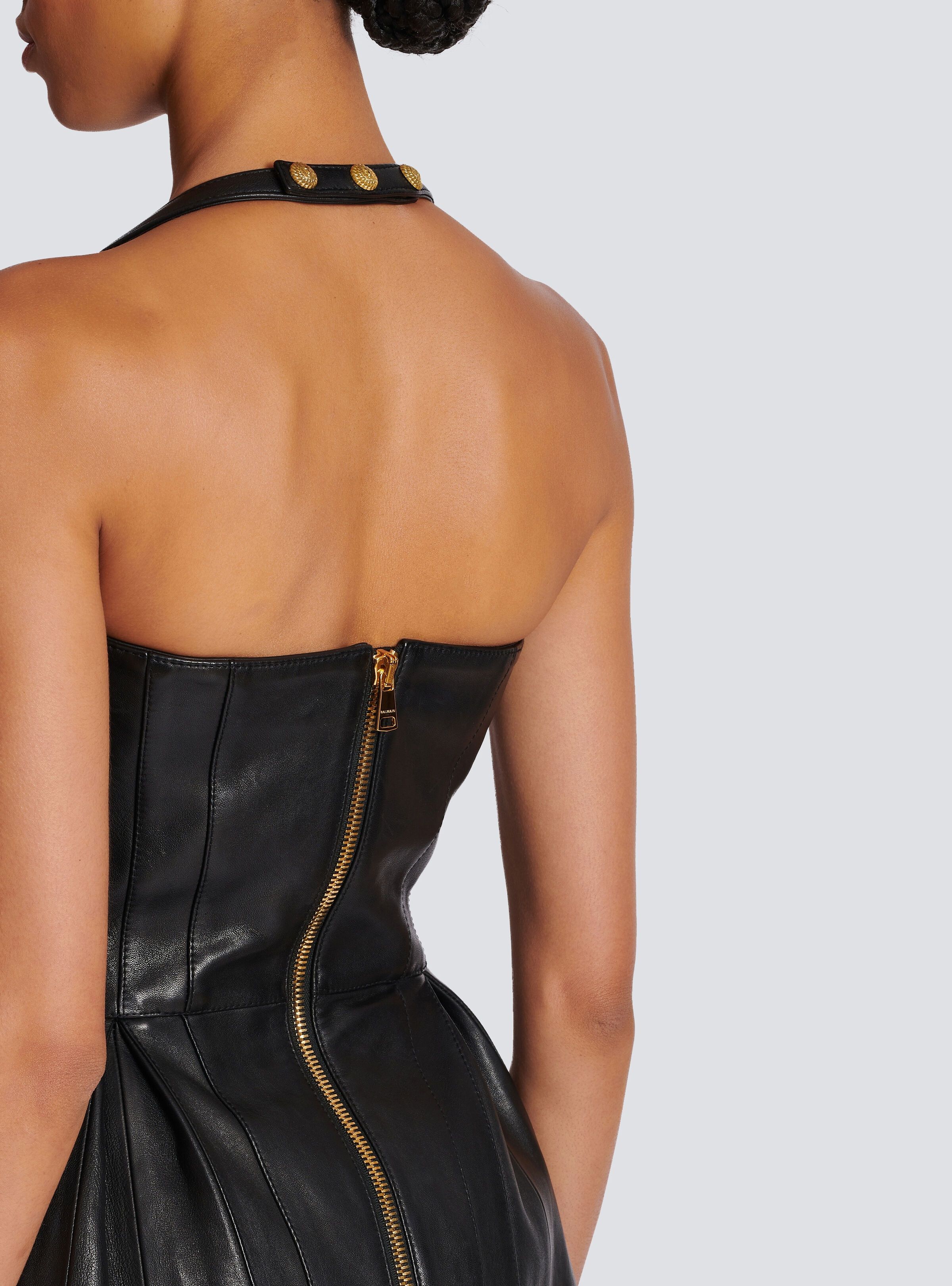 Balmain o1s1wg110825 Lambskin Leather Skater Dress in Black Size S / US 4 / IT 40 - 6 Thumbnail