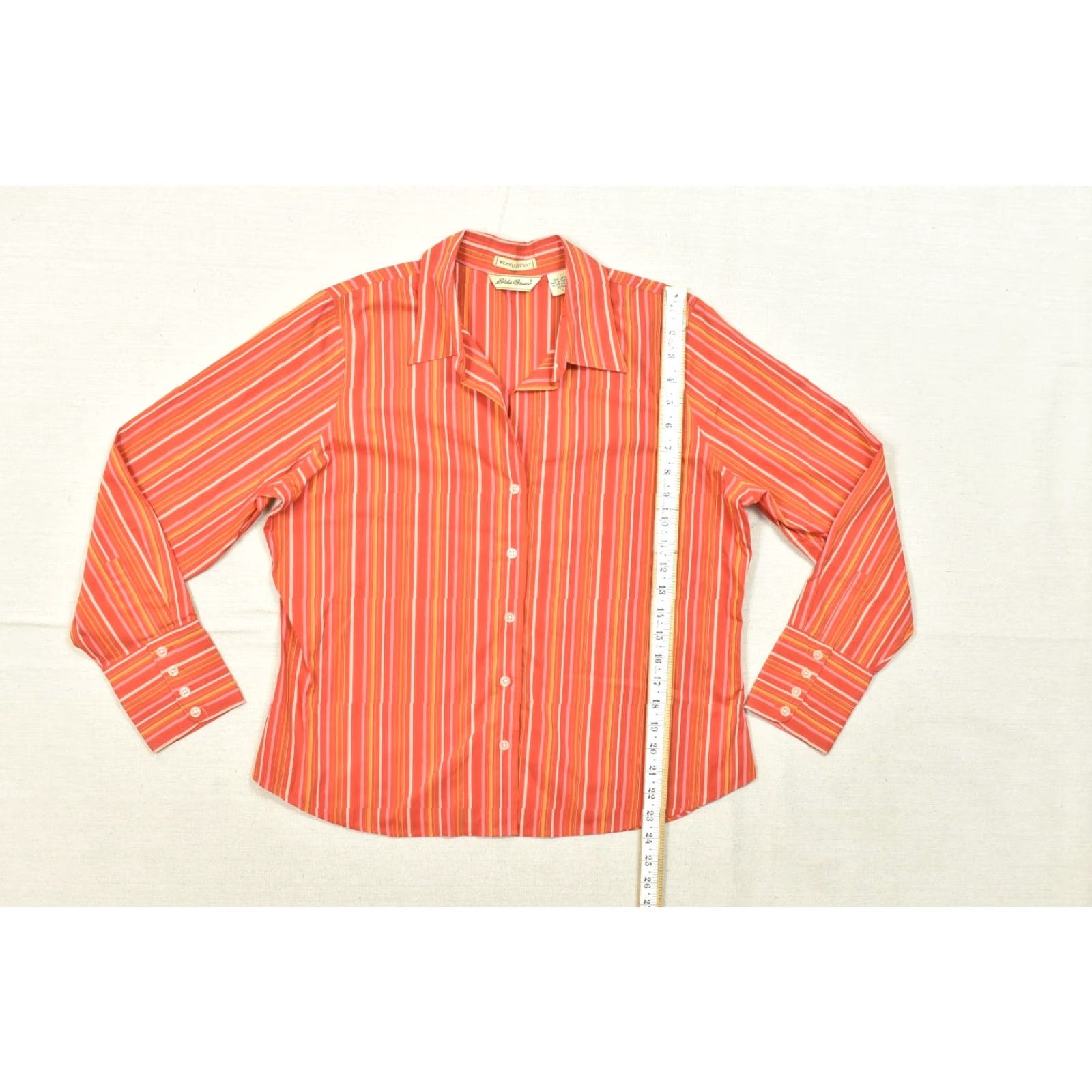 Eddie Bauer Eddie Bauer Shirt Button-Up Orange Striped Wrinkle Resistant Women Large Petite Button Up Shirt Size L / US 10 / IT 46 - 4 Thumbnail