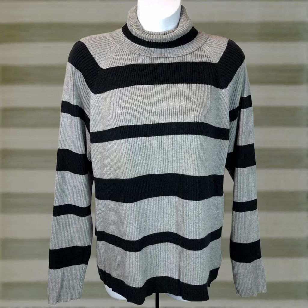 Vintage Marsh Landing Turtleneck Sweater M Gray/blk Stripe LongSleeve Cotton Minimalist Size M / US 6-8 / IT 42-44 - 1 Thumbnail