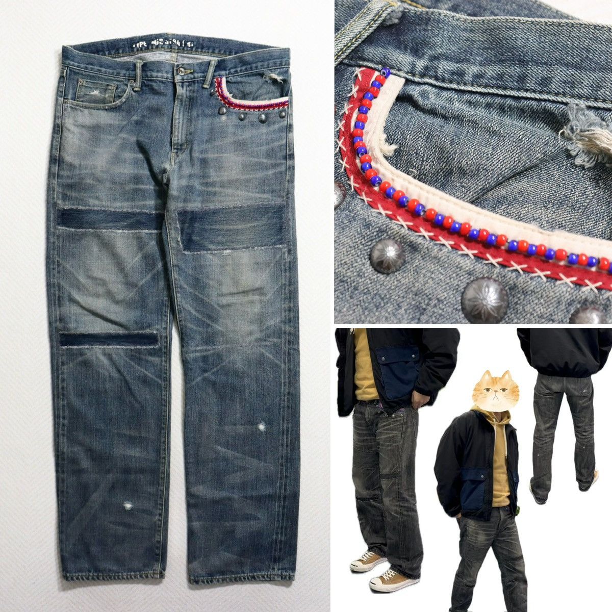 Neighborhood Neighborhood NBHD Beaded Savage Denim Mid size XL 
