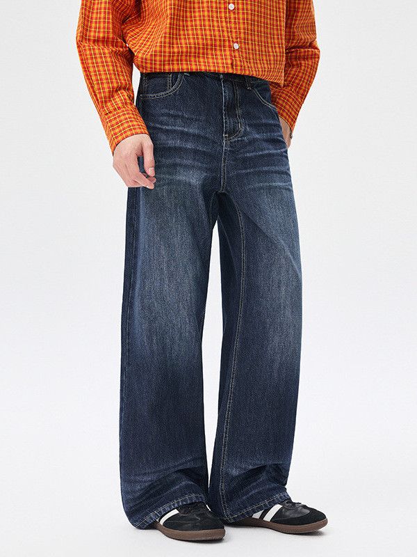 Vintage Retro Whiskered Loose-Fit Clean-Style Straight-Leg Jeans Size US 32 / EU 48 - 2 Thumbnail