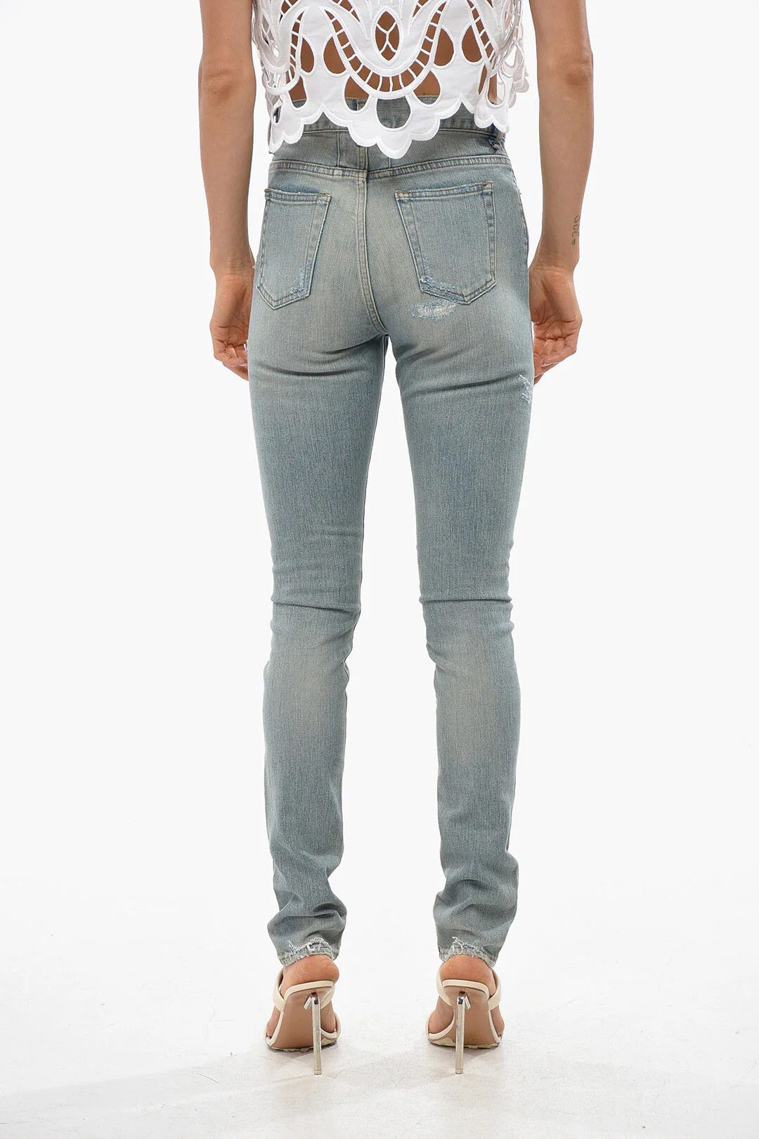 Saint Laurent Paris og1mm0326 Slim-Fit High-Rise Distressed Jeans in Blue Size 26" / US 2 / IT 38 - 2 Thumbnail