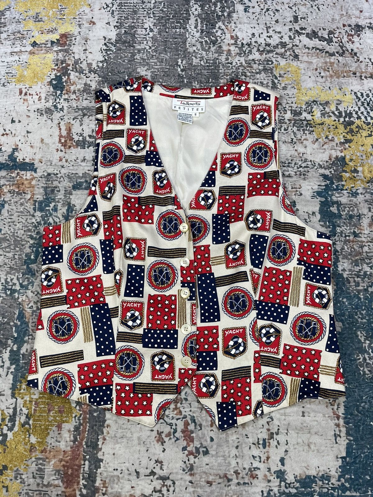 Talbots Vtg Talbots Nautical Rayon Tie Back Yatch Boat Vest Size S / US 4 / IT 40 - 1 Thumbnail