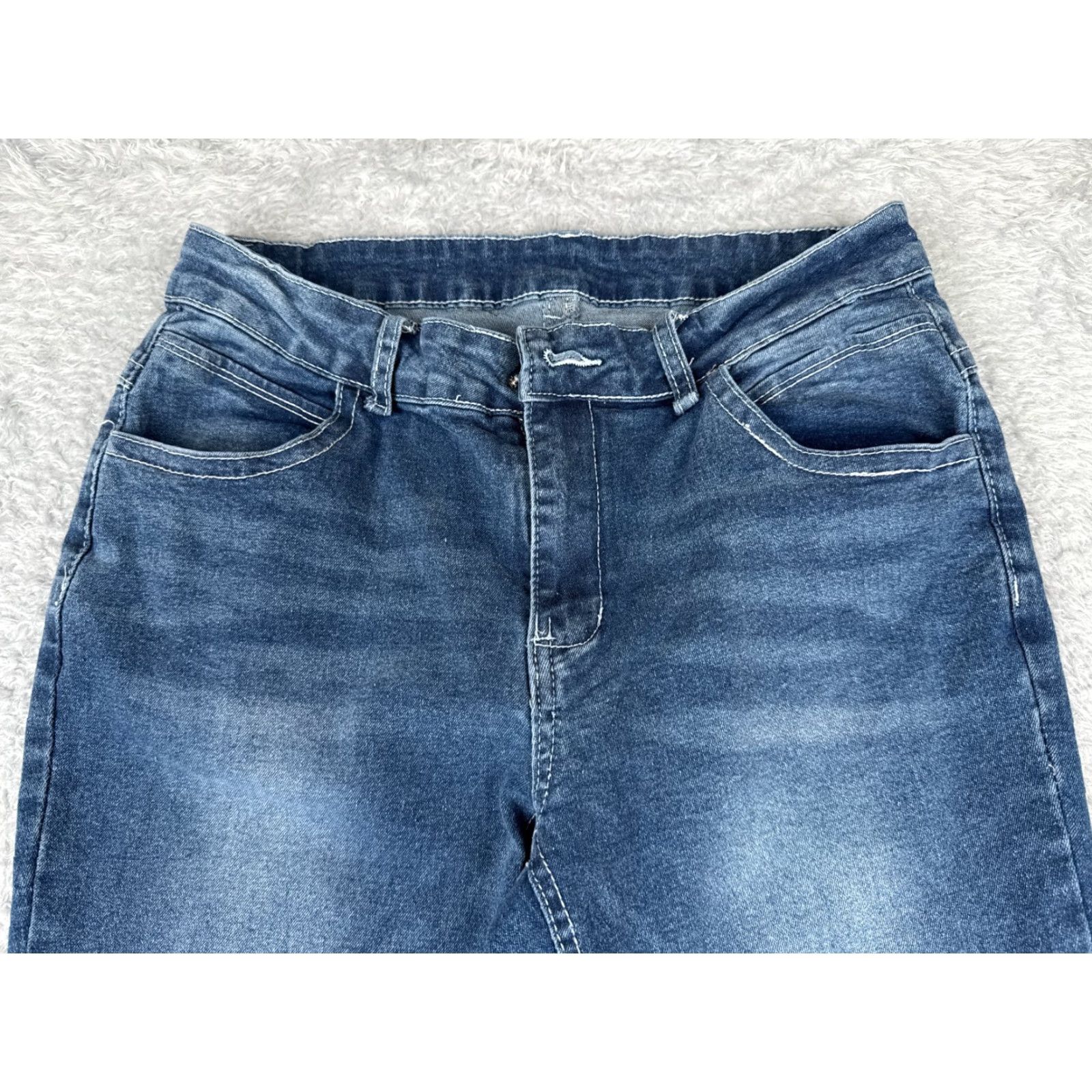 Shein SheIn Jeans Women’s 8 Blue Denim Flare Distressed Mid Rise 29x30 Cotton Blend 5-Pocket Design Vintage No Size 30" / US 8 / IT 44 - 5 Thumbnail